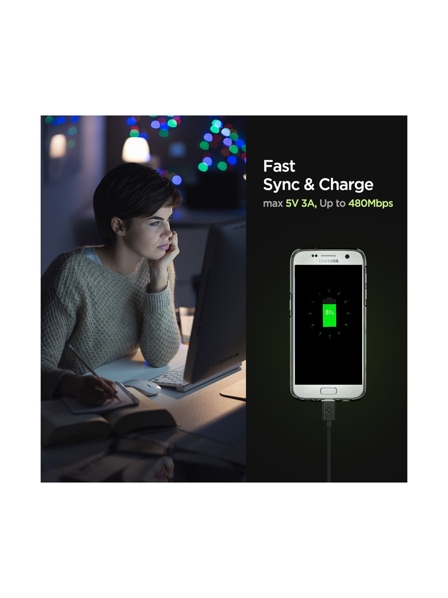 Spigen C11BMP Micro USB-A Fast Charging Cable (1m) - Black