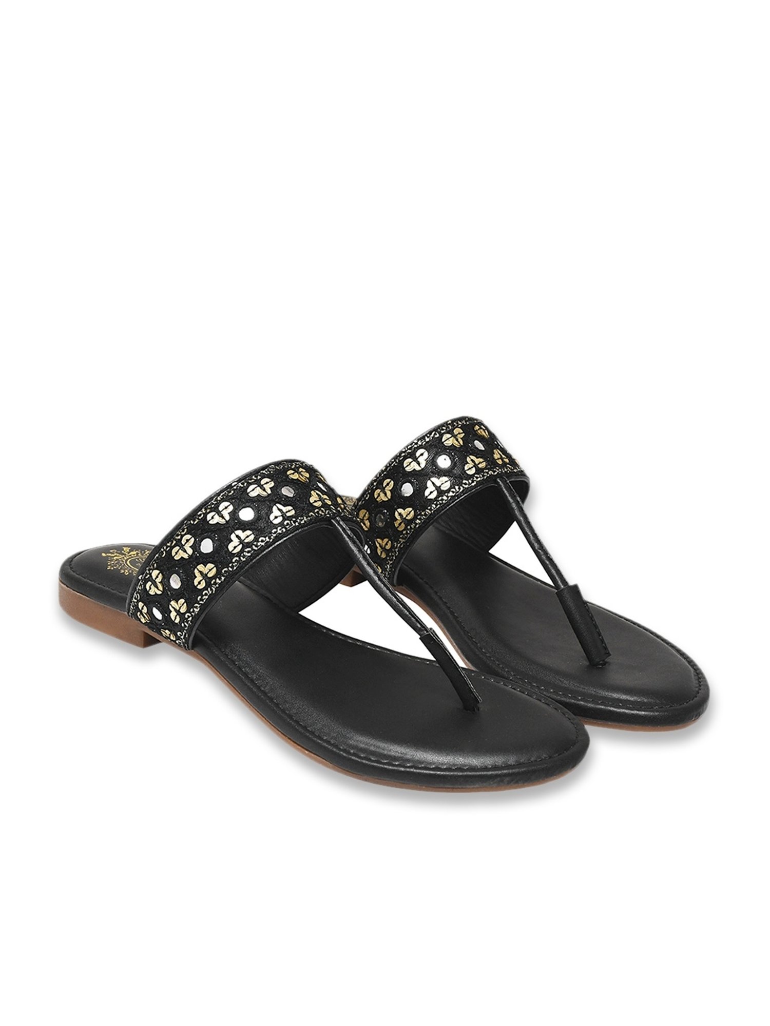 Shoetopia Women's Black T-Strap Sandals