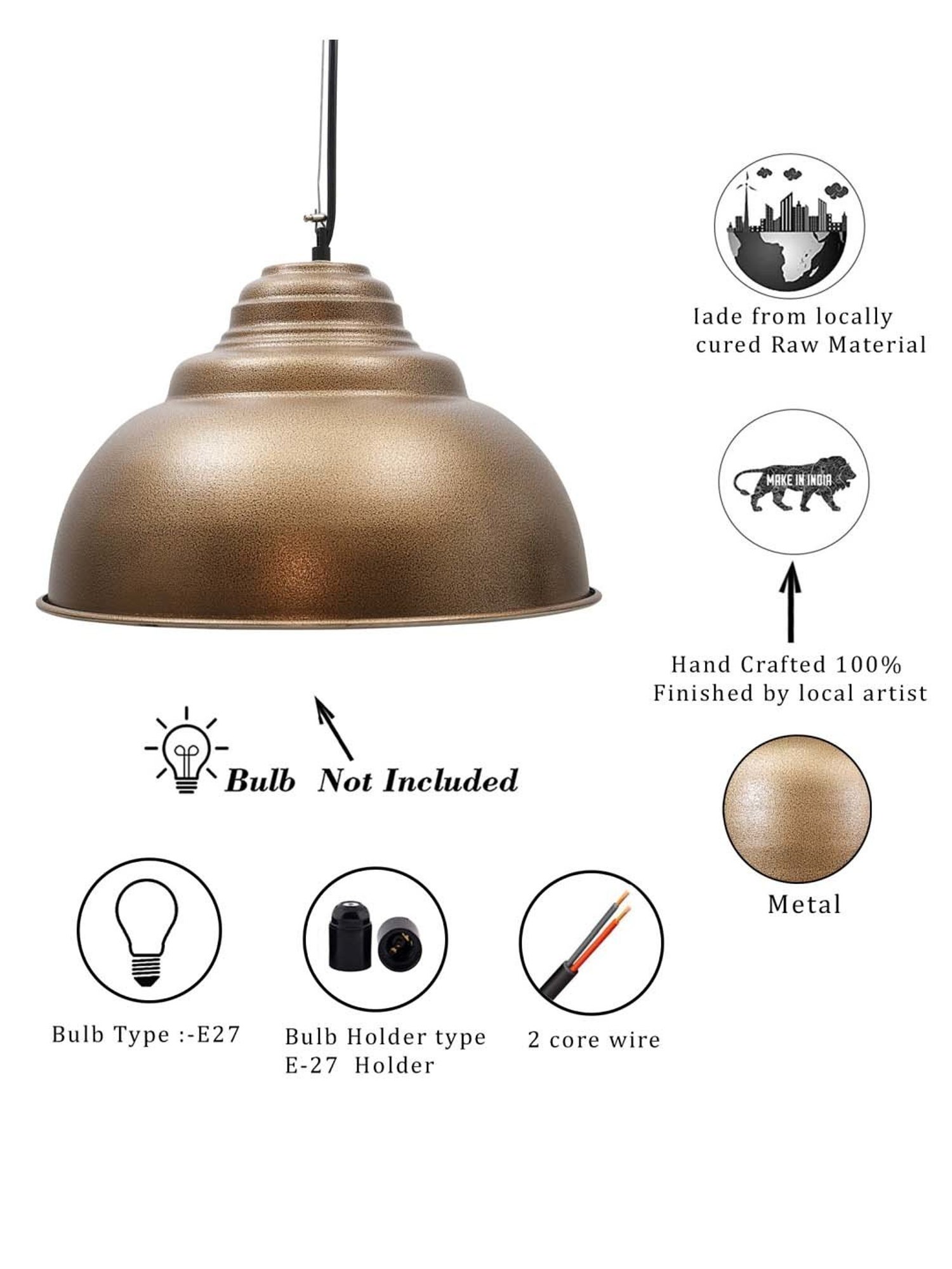 Homesake Golden Metal Nautical Barn Dome Chandelier Inverted Pendant Light