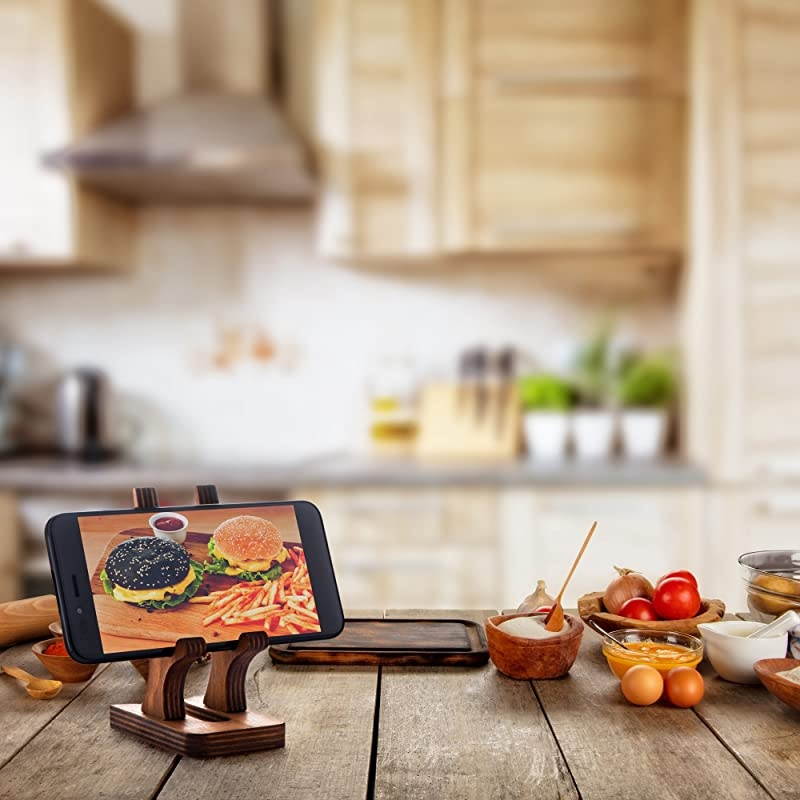 Wooden Cell Phone Holder Tablet Stand for Desktop Ideal for iPhone iPad Samsung Tablet PCs eReaders Artwork Makeup Mirror Photo Frame Stand Lightweight Docking Station