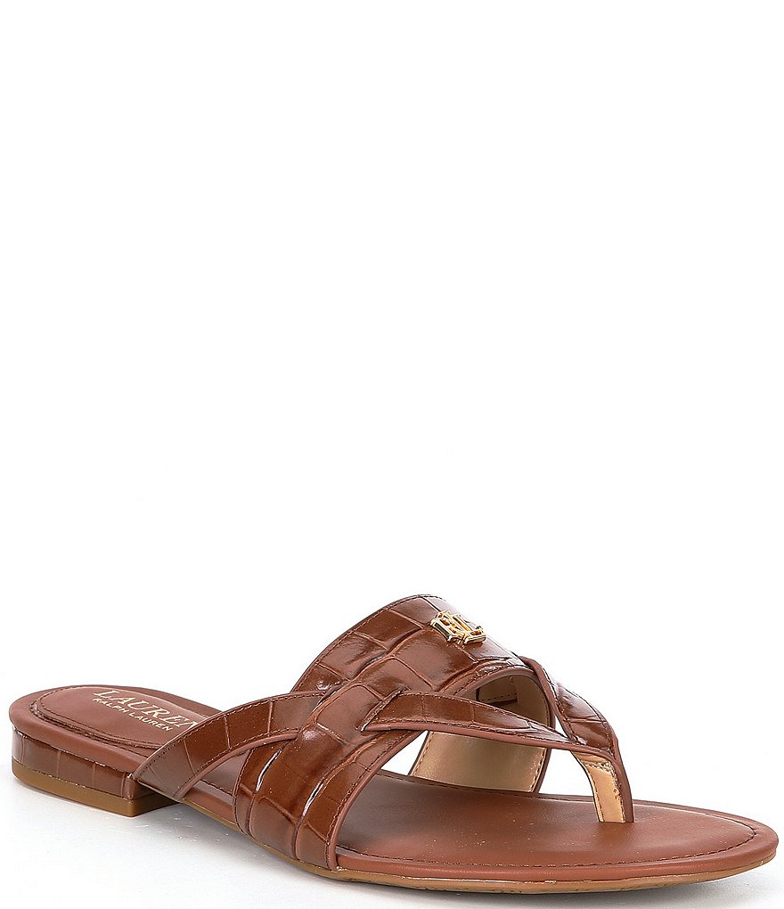 Lauren Ralph Lauren Rosalind Croco Embossed Leather Sandals