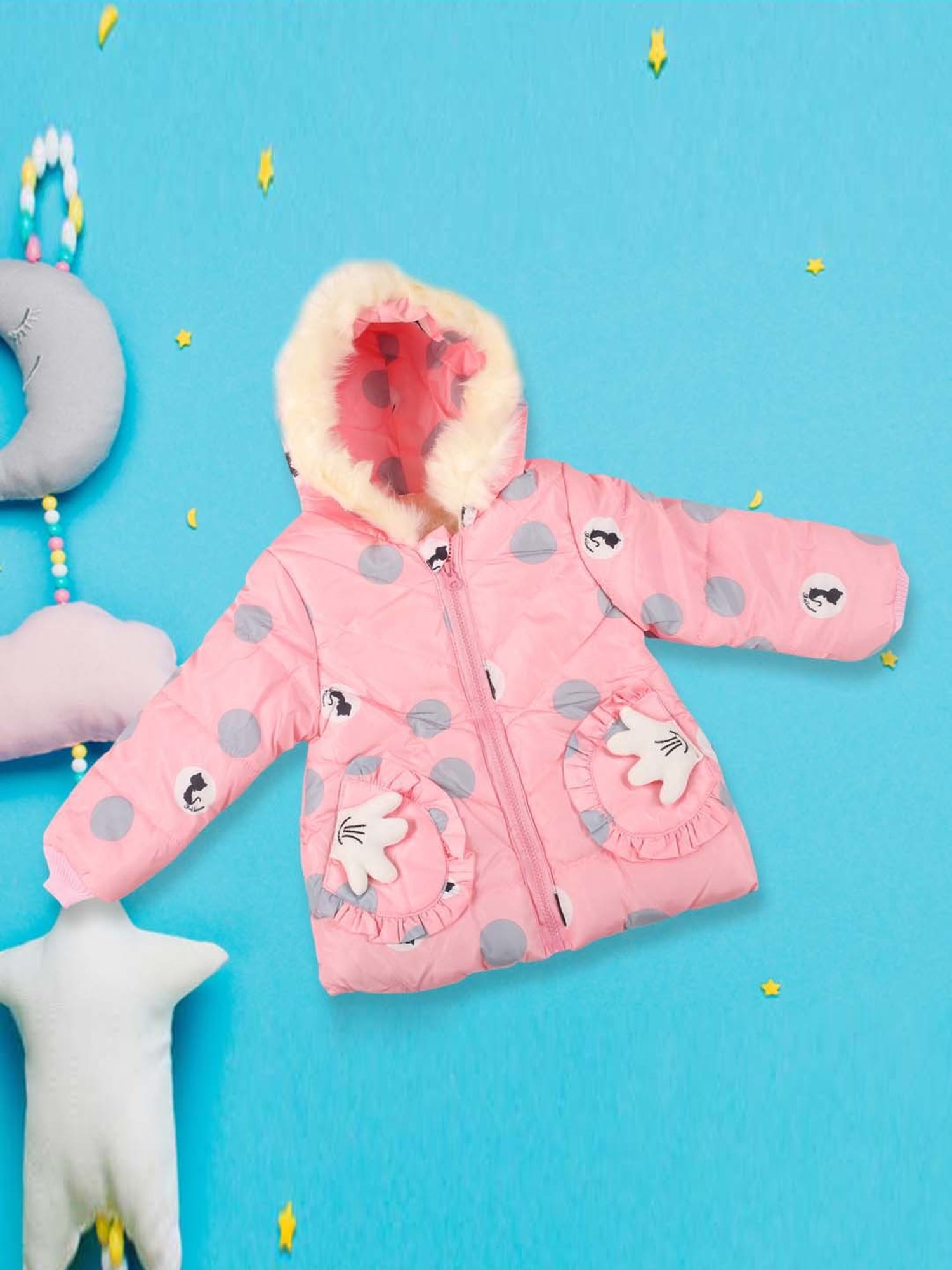 Baby Moo Kids Pink & Grey Printed Full Sleeves Jacket