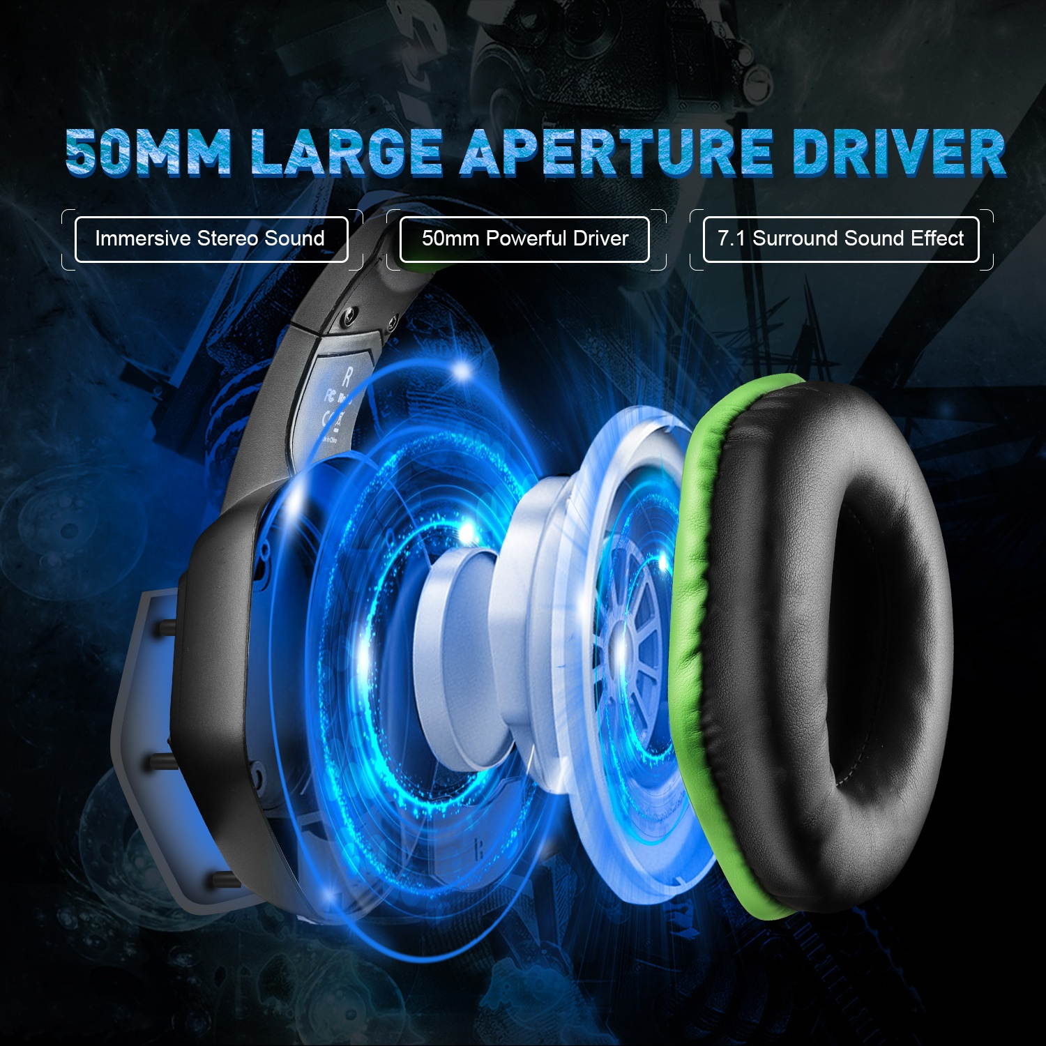 EKSA 7.1 Channel Stereo Sound PUBG Head-mounted USB Gaming Headset LED Light Effect Wired Headphones 120&deg; Free Rotation Desktop Computer Game Headset