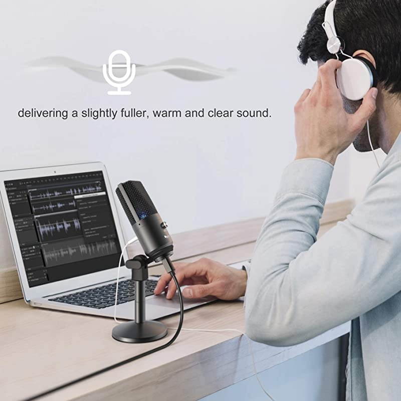 Podcast Microphone USB with Headphone Monitoring 35mm Jack and Pluggable USB Connectivity Cable for ComputerPCMacWindowsRecording Voice Over Streaming TwitchGamingYouTubeDiscordK670B