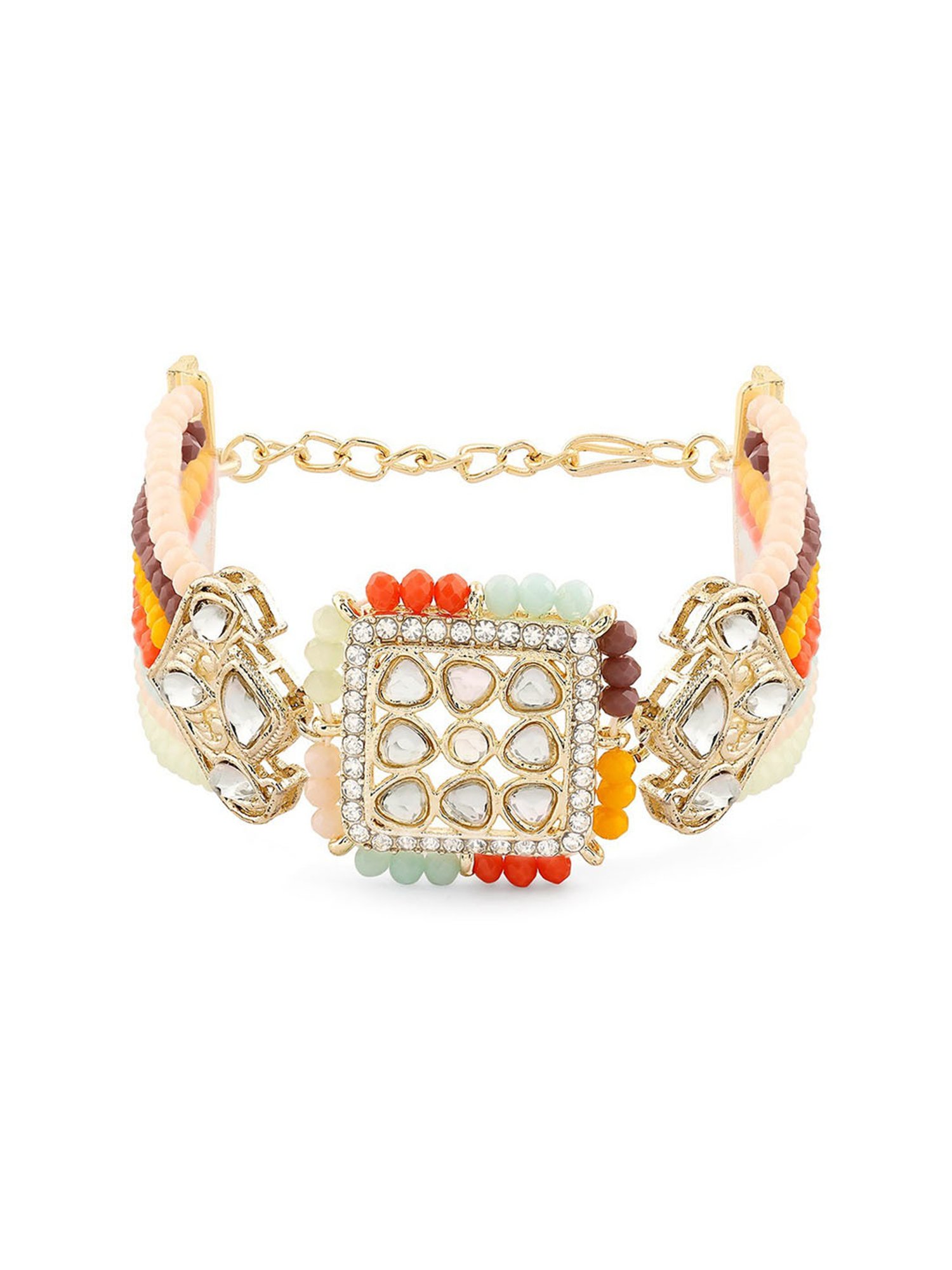 Zaveri Pearls Multicolor Multistrand Crystal Kundan & Beads Ethnic Bracelet-ZPFK16670