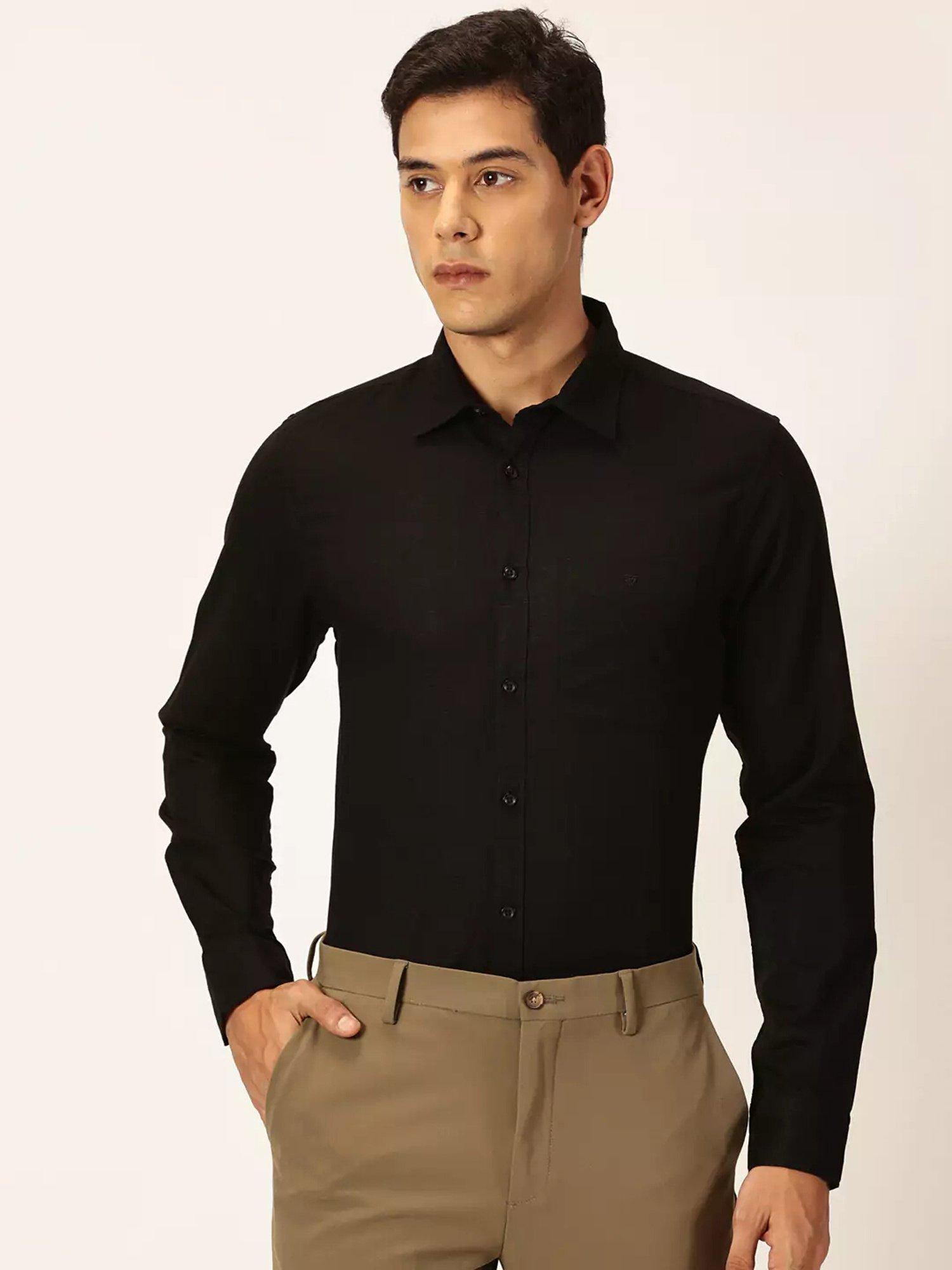 Thomas Scott Black Slim Fit Cotton Linen Shirt
