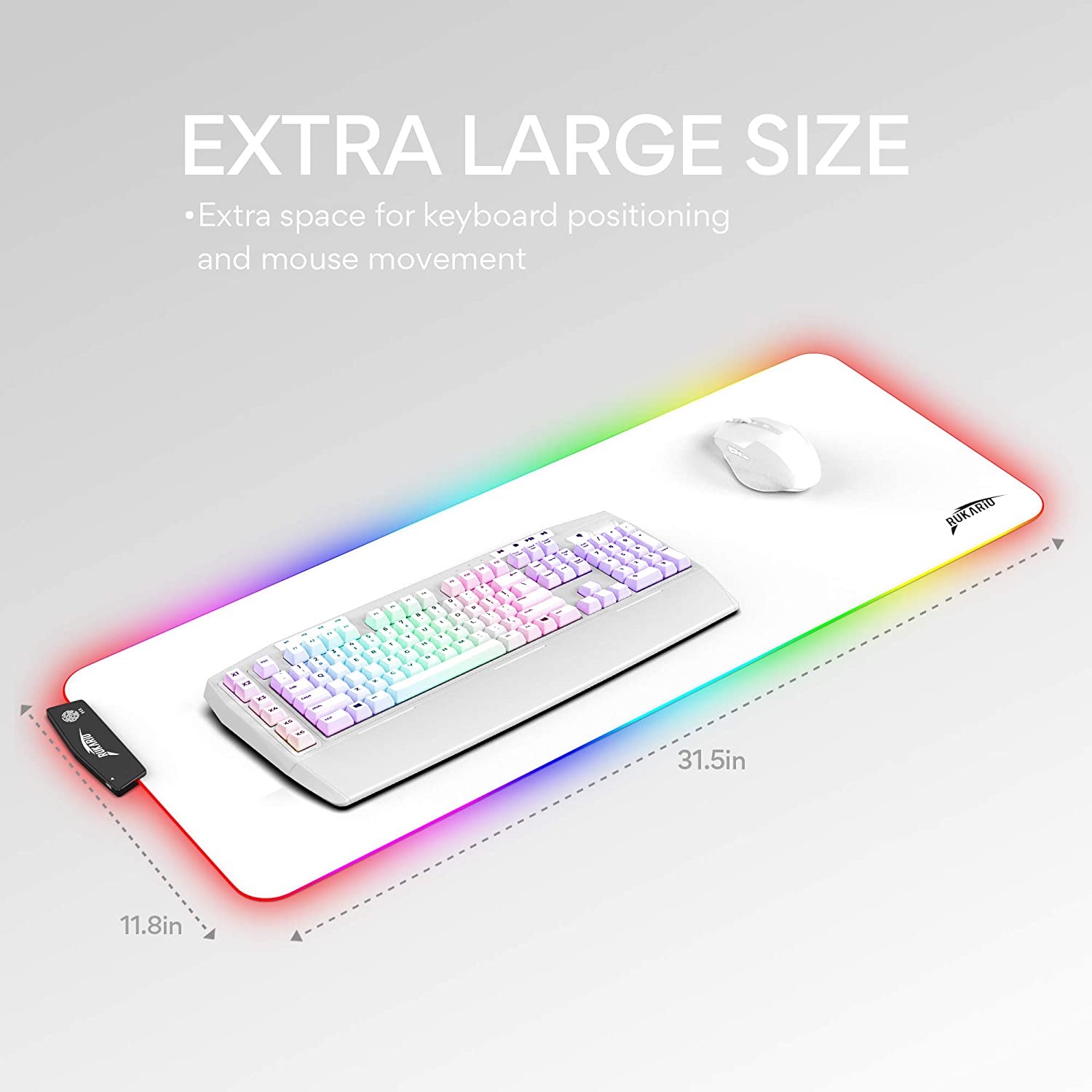 White RGB Gaming Mouse Pad | Waterproof | Non-Slip Rubber Base | 15 Lighting Modes | Extra Large Mousepad 31.5 x 11.8 inches | XL XXL Computer Desk Mat | Soft | Glowing LED Extended Mousepads