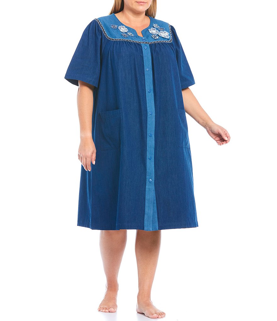 Kate Landry Plus Solid V-Neck Sleeve Midi Lounge Dress