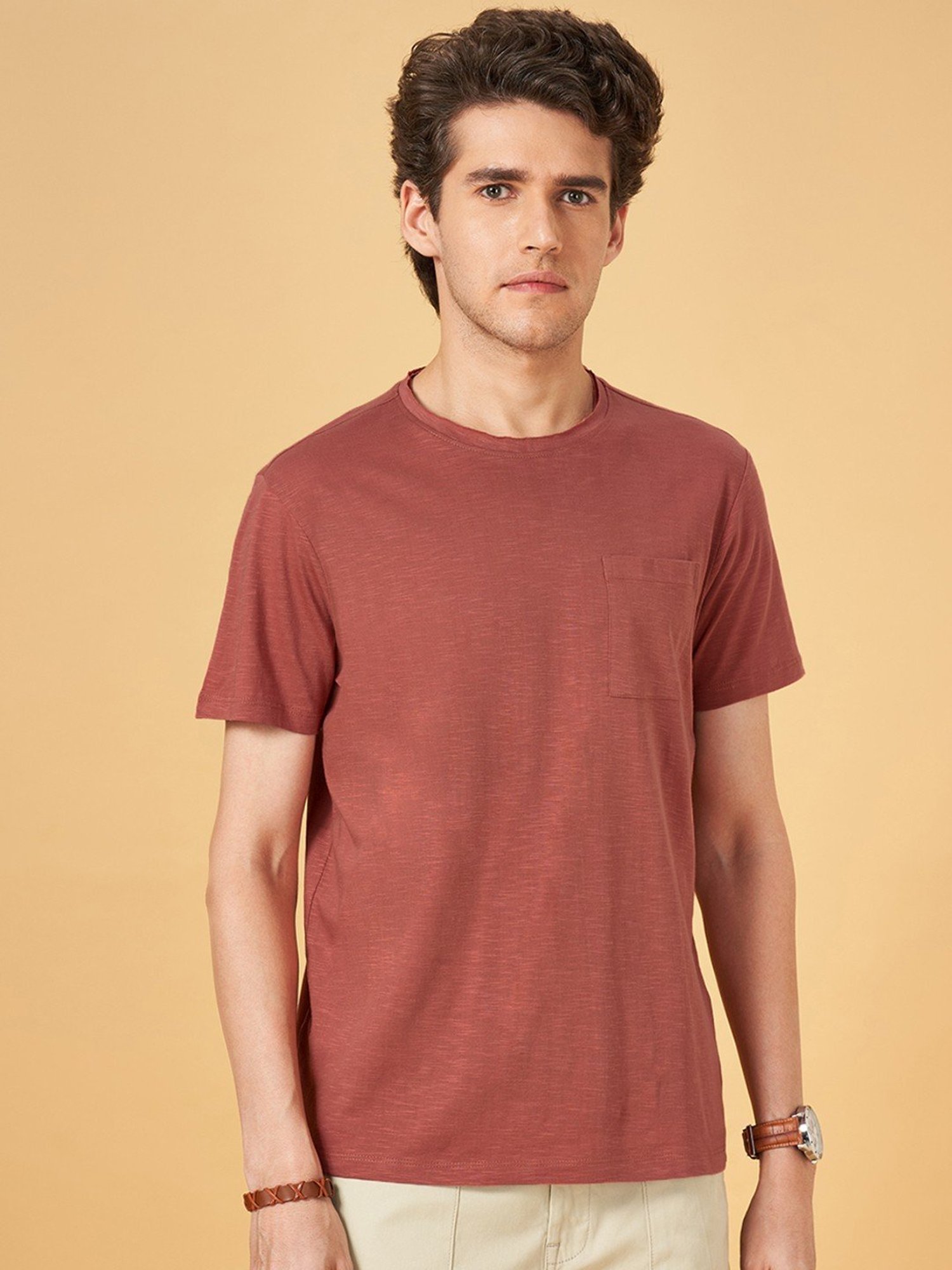 Urban Ranger by Pantaloons Aragon Cotton Slim Fit Texture T-Shirt