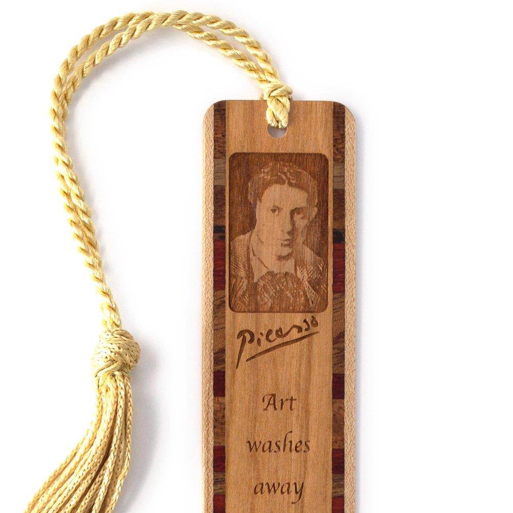 Pablo Picasso Quote Engraved Wooden Bookmark with Tassel