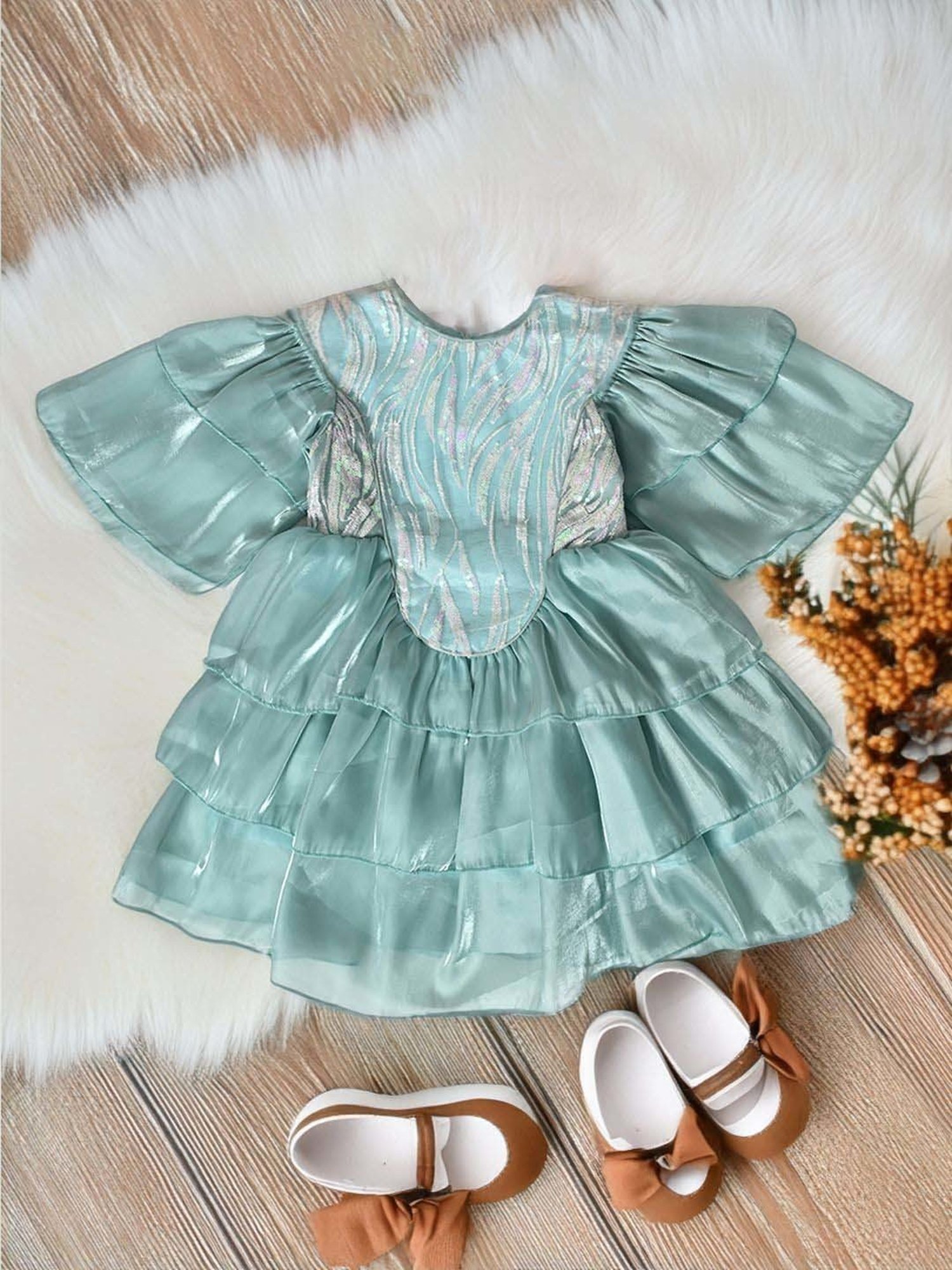 Bella Moda Kids Blue Self Pattern Dress