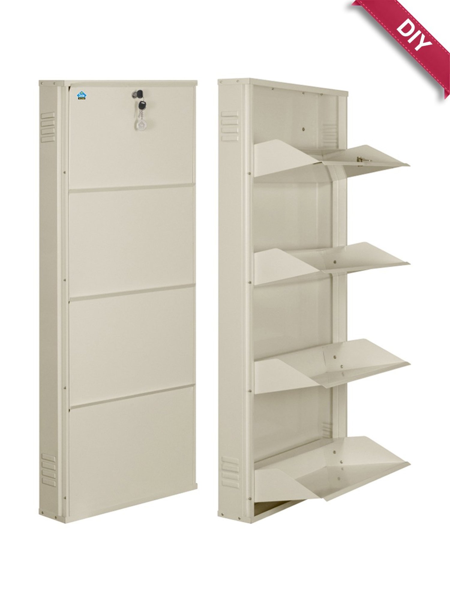 Delite Kom Metal Shoe Rack - 20" 4 Shelf, Ivory, PowderCoat, Wall Mount, DIY