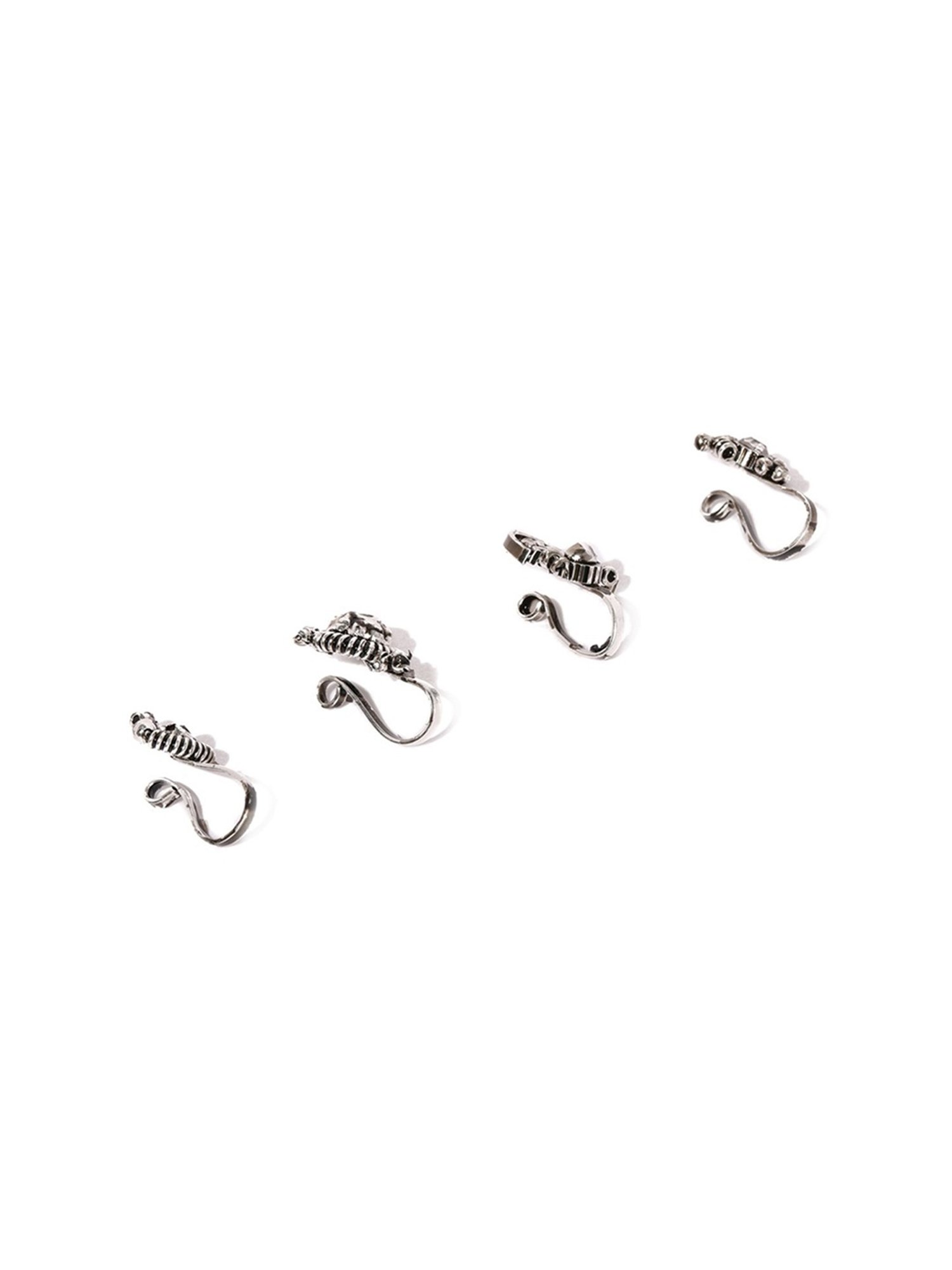 Zaveri Pearls Silver & Clear Alloy Nose Clip - Set of 4