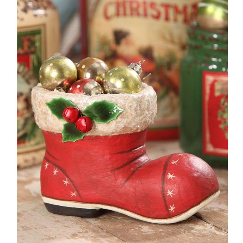 Christmas 4.0" Little Retro Santa Boot Claus Shoe Holly  -  Decorative Figurines