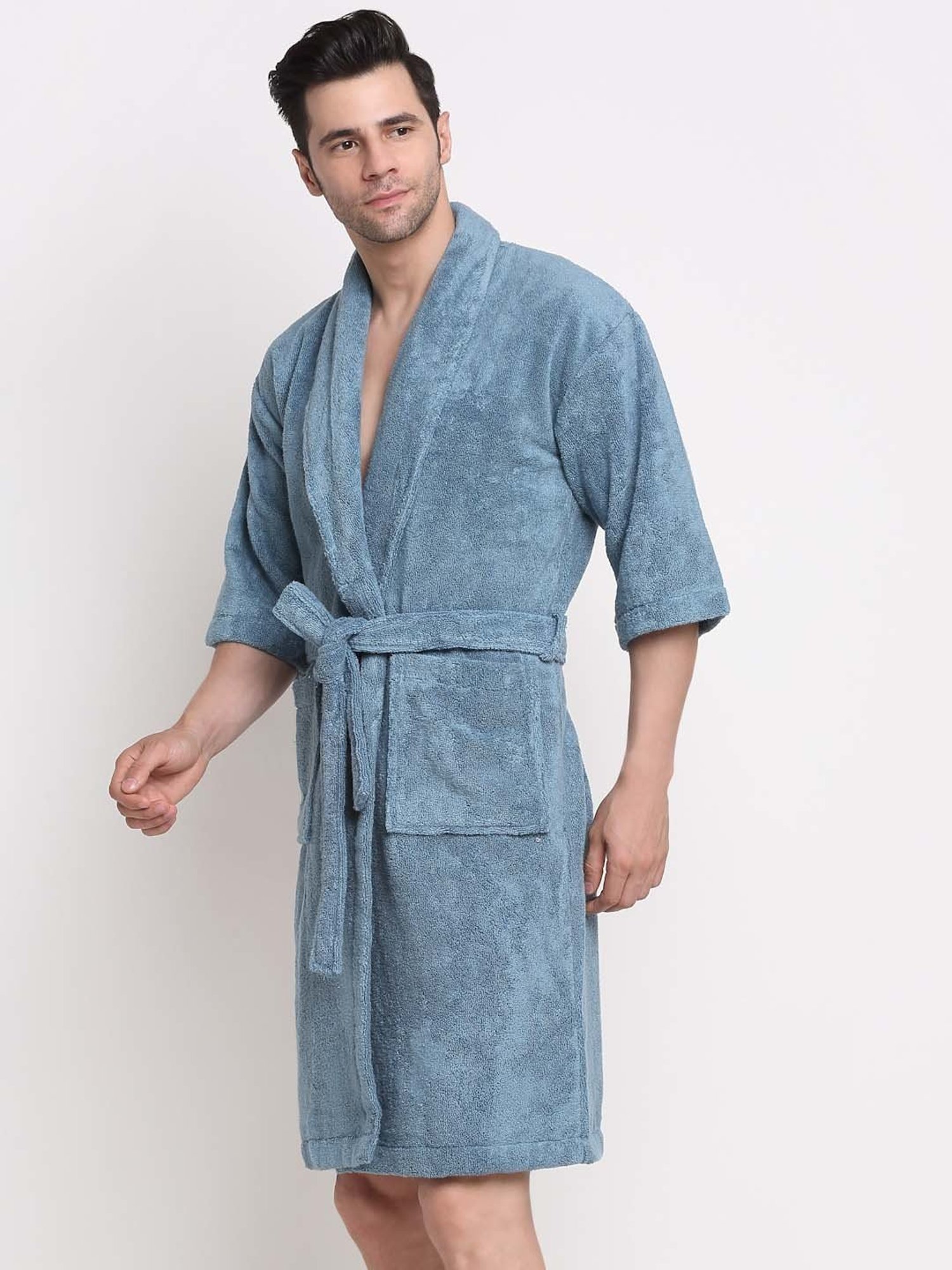 Trident Bliss Blue Cotton 400 GSM Medium Bathrobe