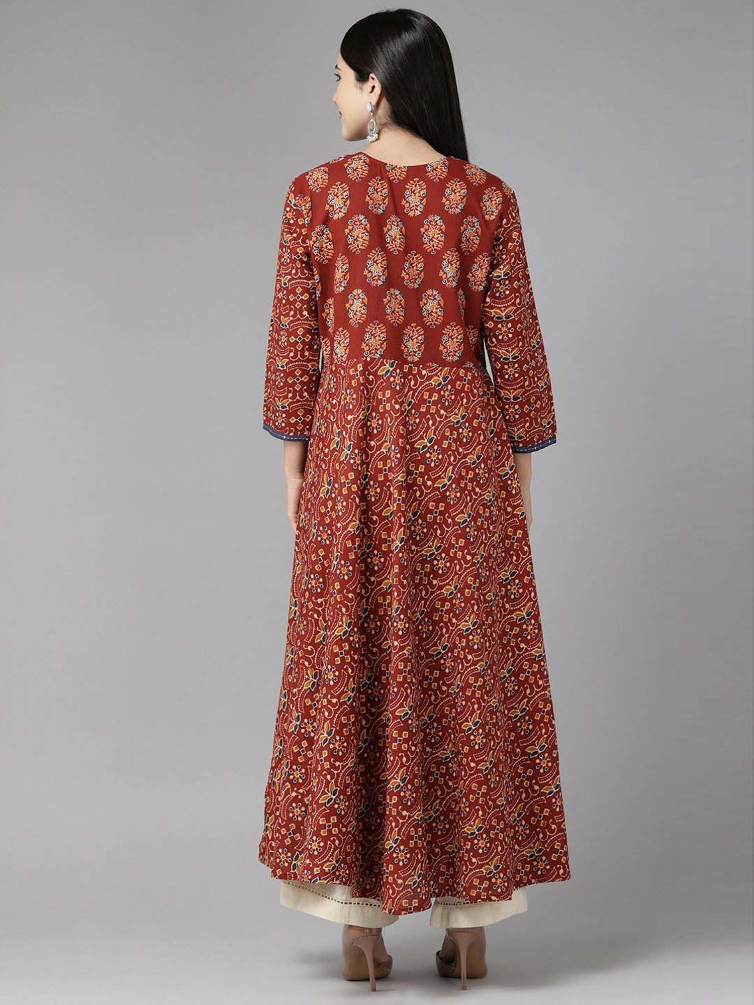 Fusion Beats Light Grey Embroidered A Line Kurta