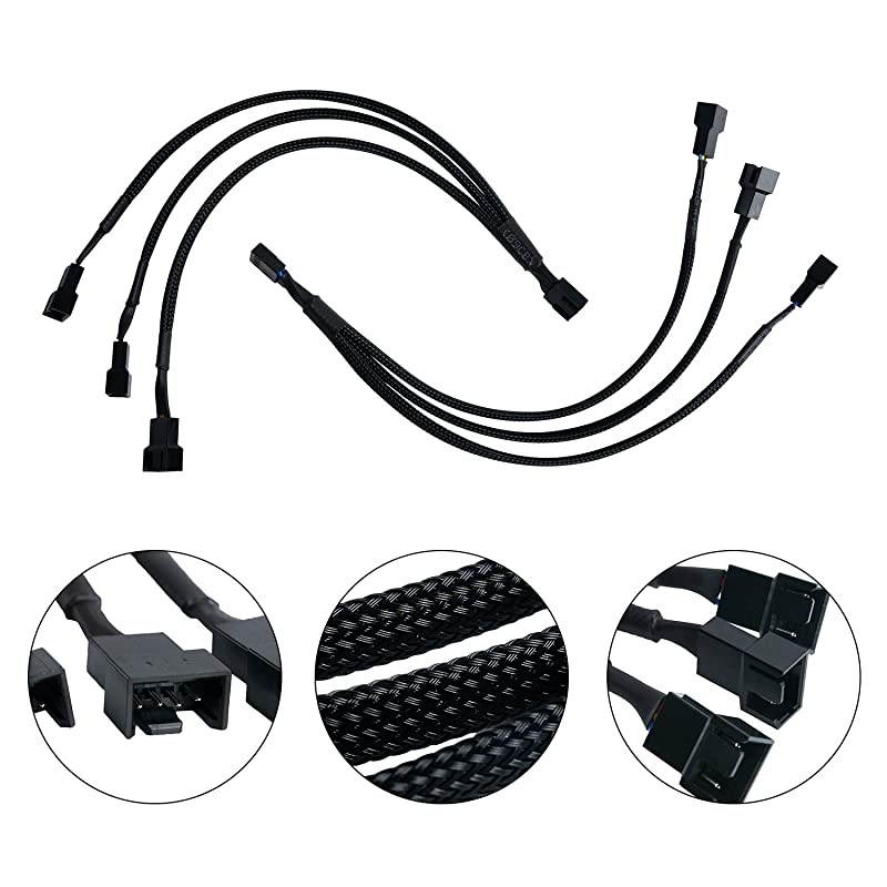 PWM Fan Splitter 4 Pin Fan Extension Power Adapter Cable Sleeved Braided Y Splitter Computer PC Cable 1 to 3 Converter 105 inch 2 Pack