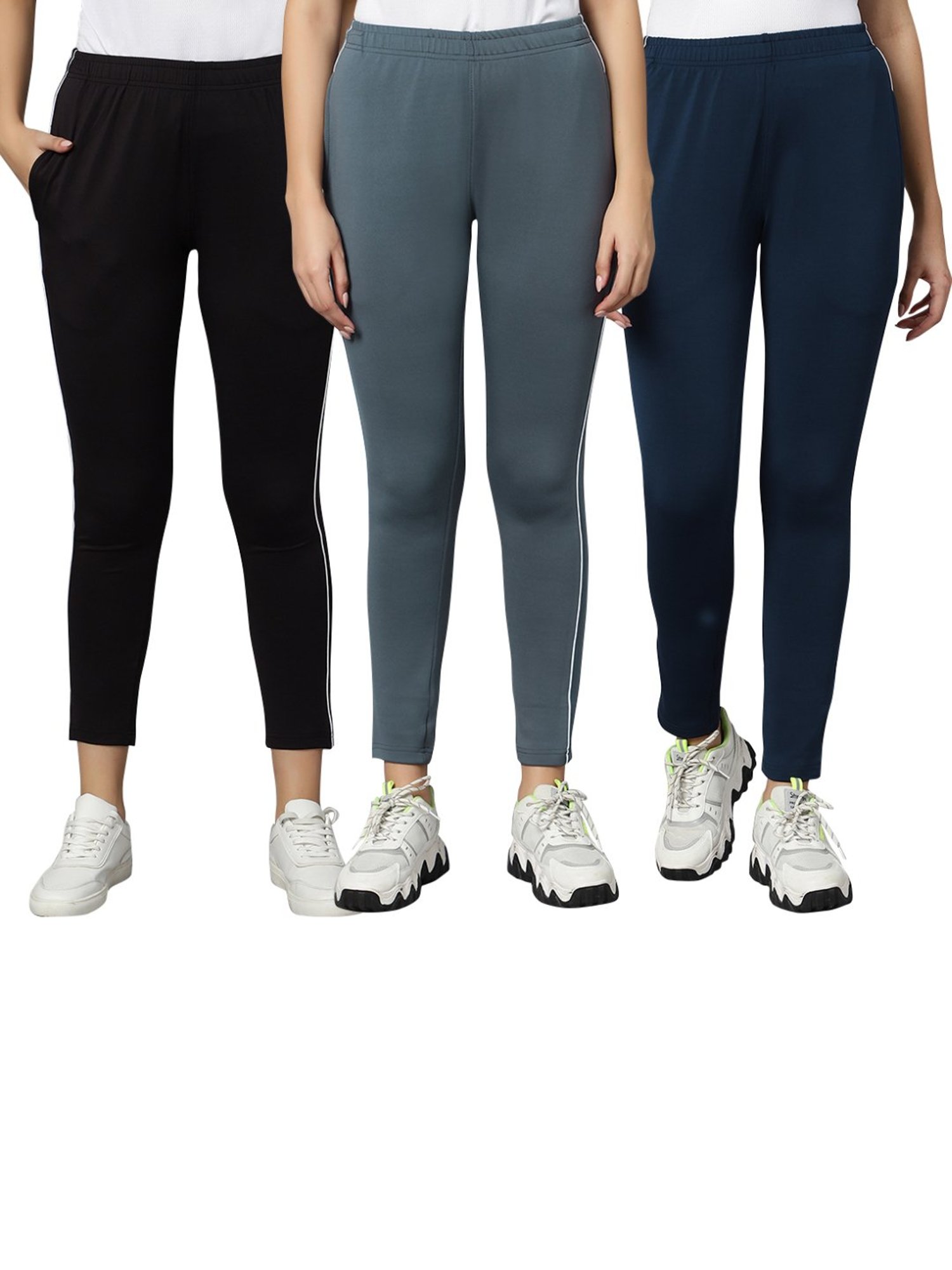 Omtex Black & Grey Mid Rise Sports Track Pants - Pack Of 3