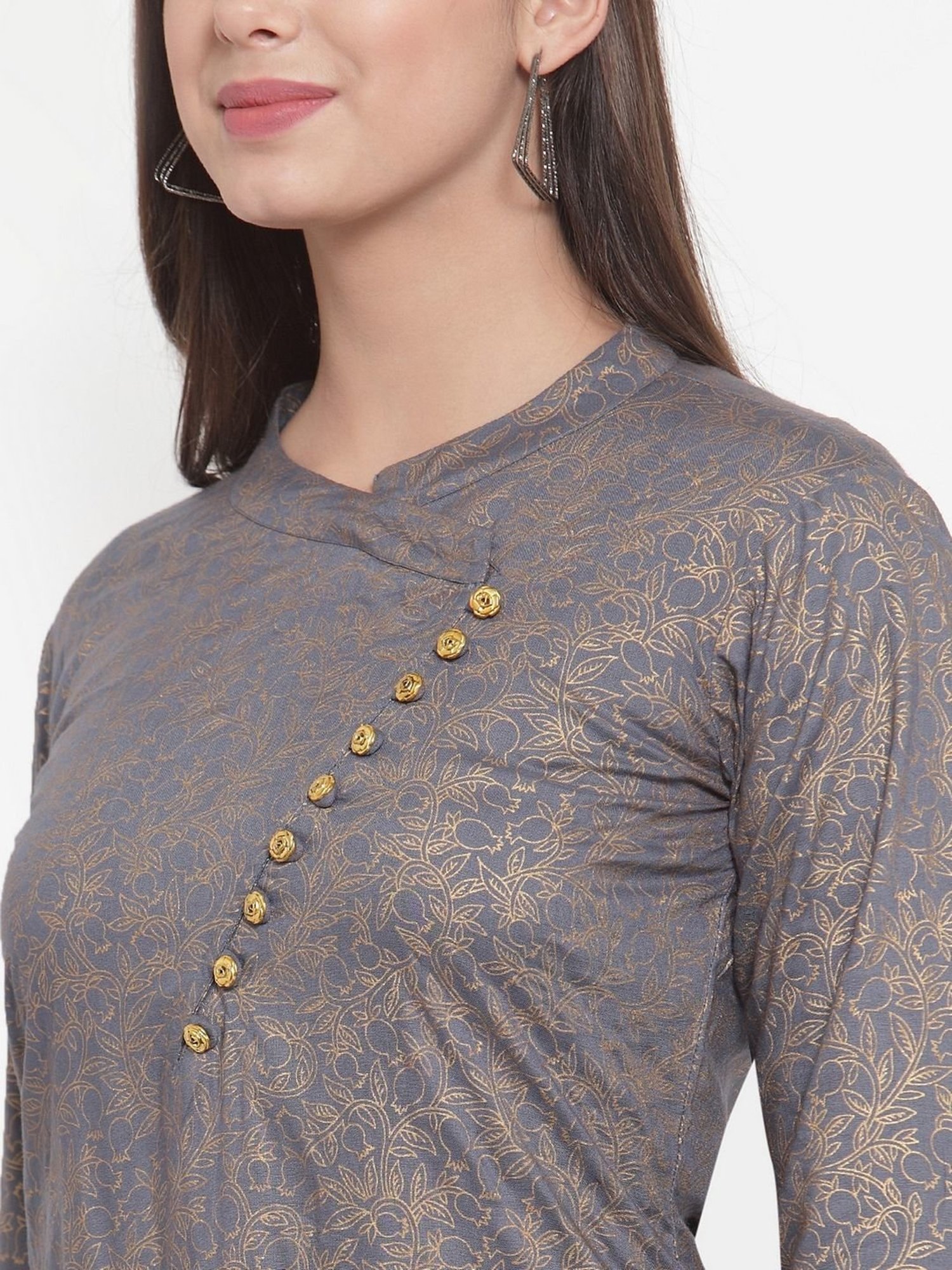 Indibelle Grey Printed Straight Kurta