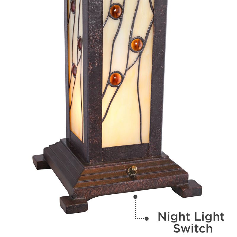 Robert Louis Tiffany Mission Table Lamp with Nightlight Classic Bronze Stained Glass for Living Room Family Bedroom Bedside