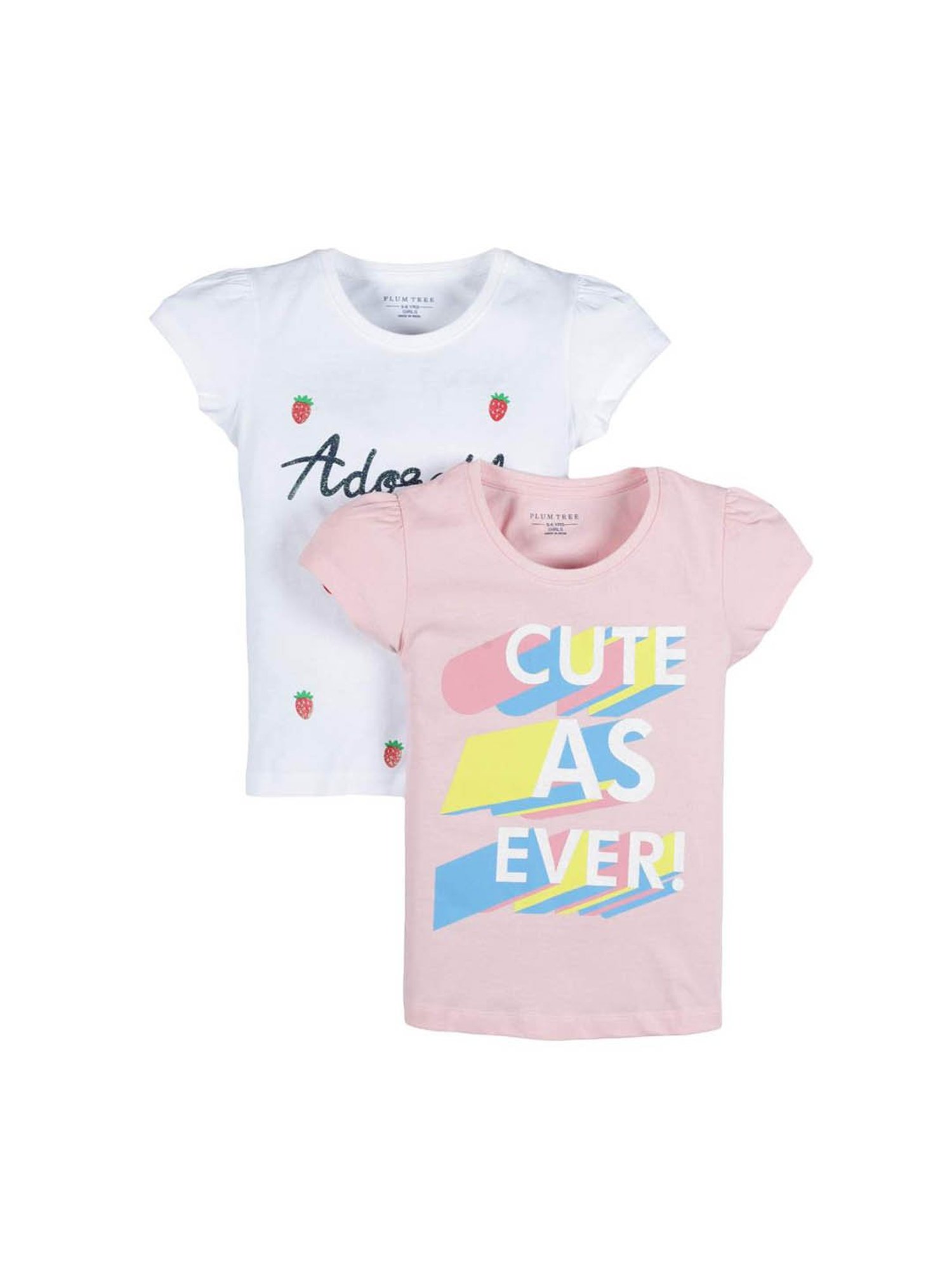 Plum Tree Kids White & Pink Printed T-Shirt (Pack Of 2)