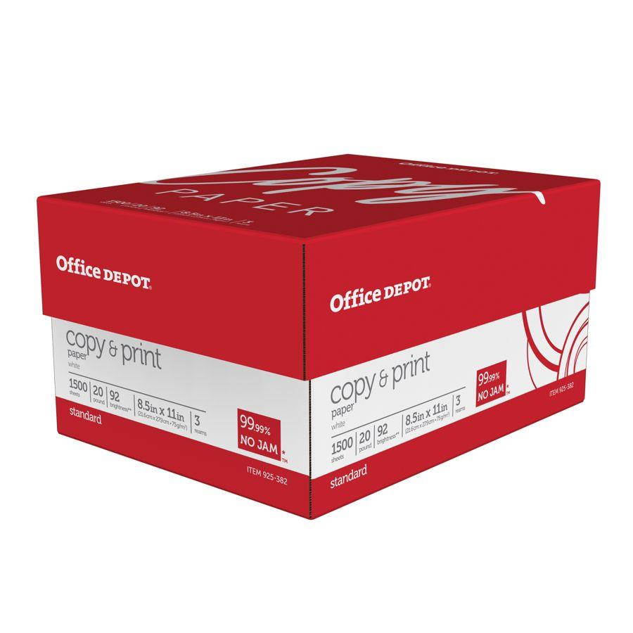 Office Depot Copy  Print Paper, 8 1/2in. x 11in., 20 Lb, Bright White, 500 Sheets Per Ream, Case Of 3 Reams, 1008