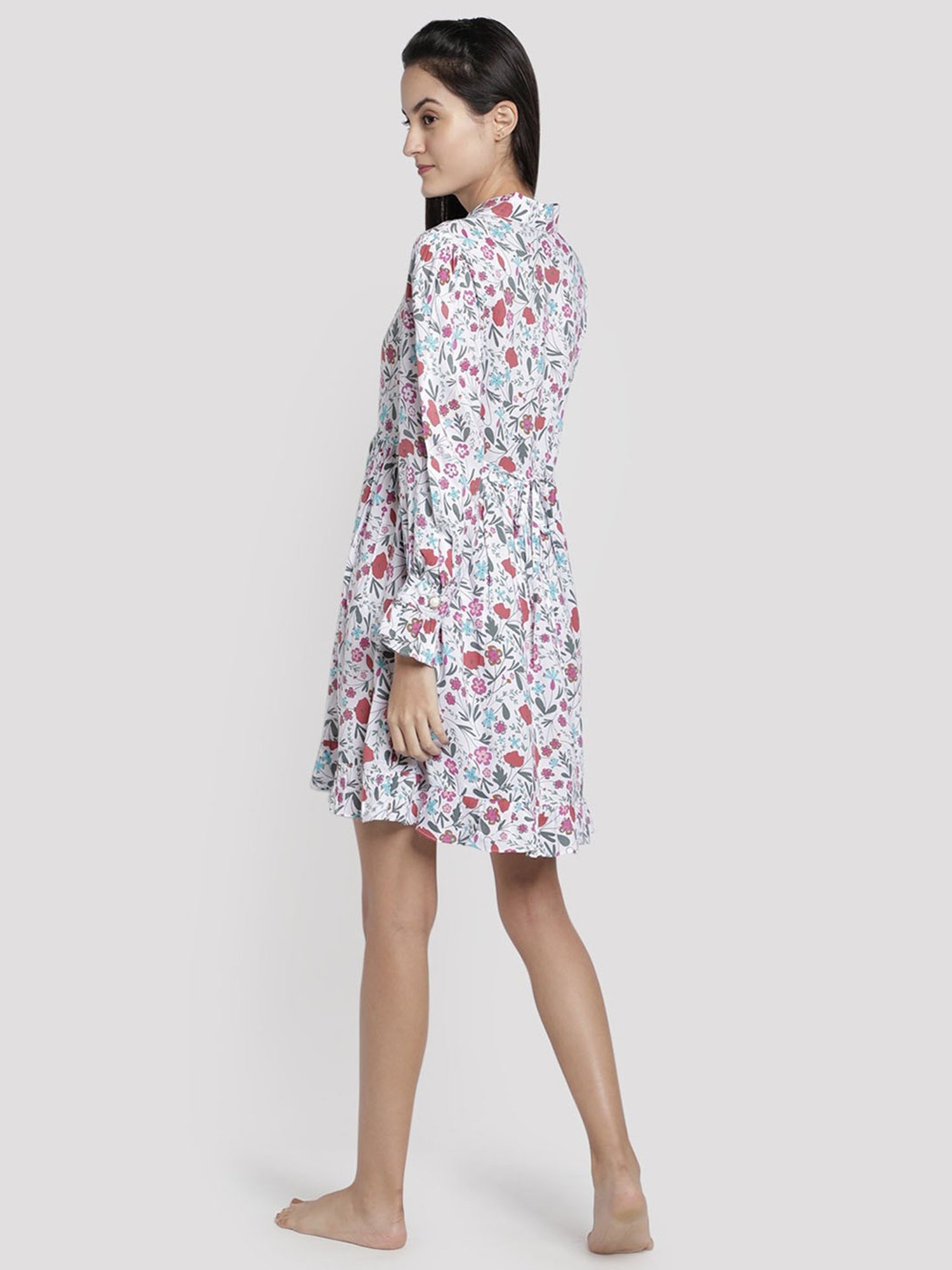 Dusk Attire White Ditsy Morning Modal Lounge Dress