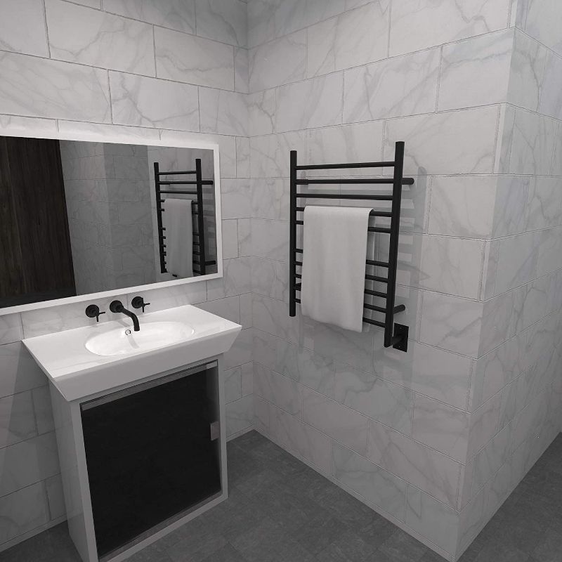 Amba RWH-SMB Radiant Straight 10 Bar Plug In Corded Heated Bathroom Rack Towel Warmer for Bathroom or Laundry Room, Matte Black