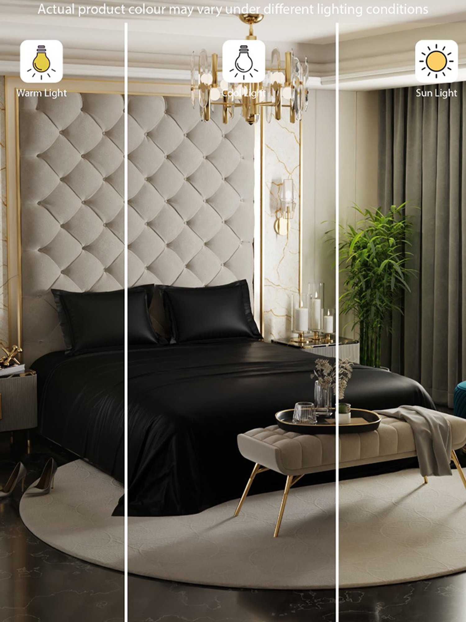 Stoa Paris Date Night Black Polyester 300 TC King Bedsheet with 2 Pillow Covers