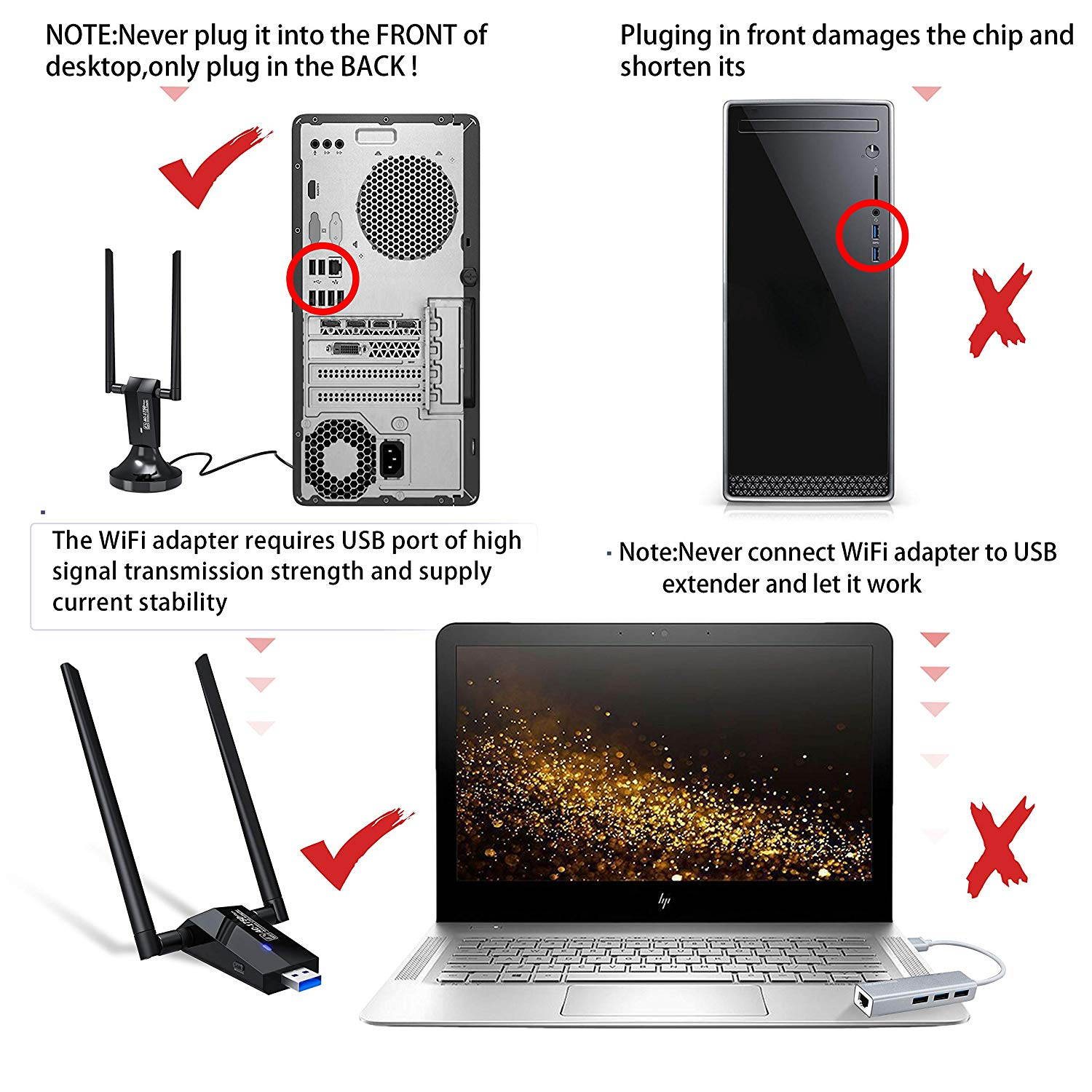 1750Mbps Wireless USB Wifi Adapter, AC1750 Dual Band 2.4GHz/450Mbps 5GHz/1300Mbps wifi Lan Card,802.11 ac/a/b/g/n, Dual High Gain Dual 5dBi Antennas Network dongle for Windows XP/7/8/10,MAC OS X