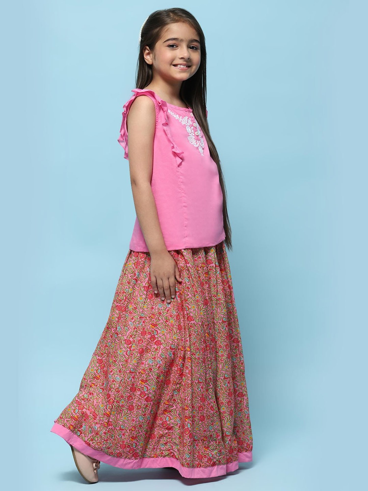 Biba Girls Pink Cotton Embroidered Casual Top and Tees