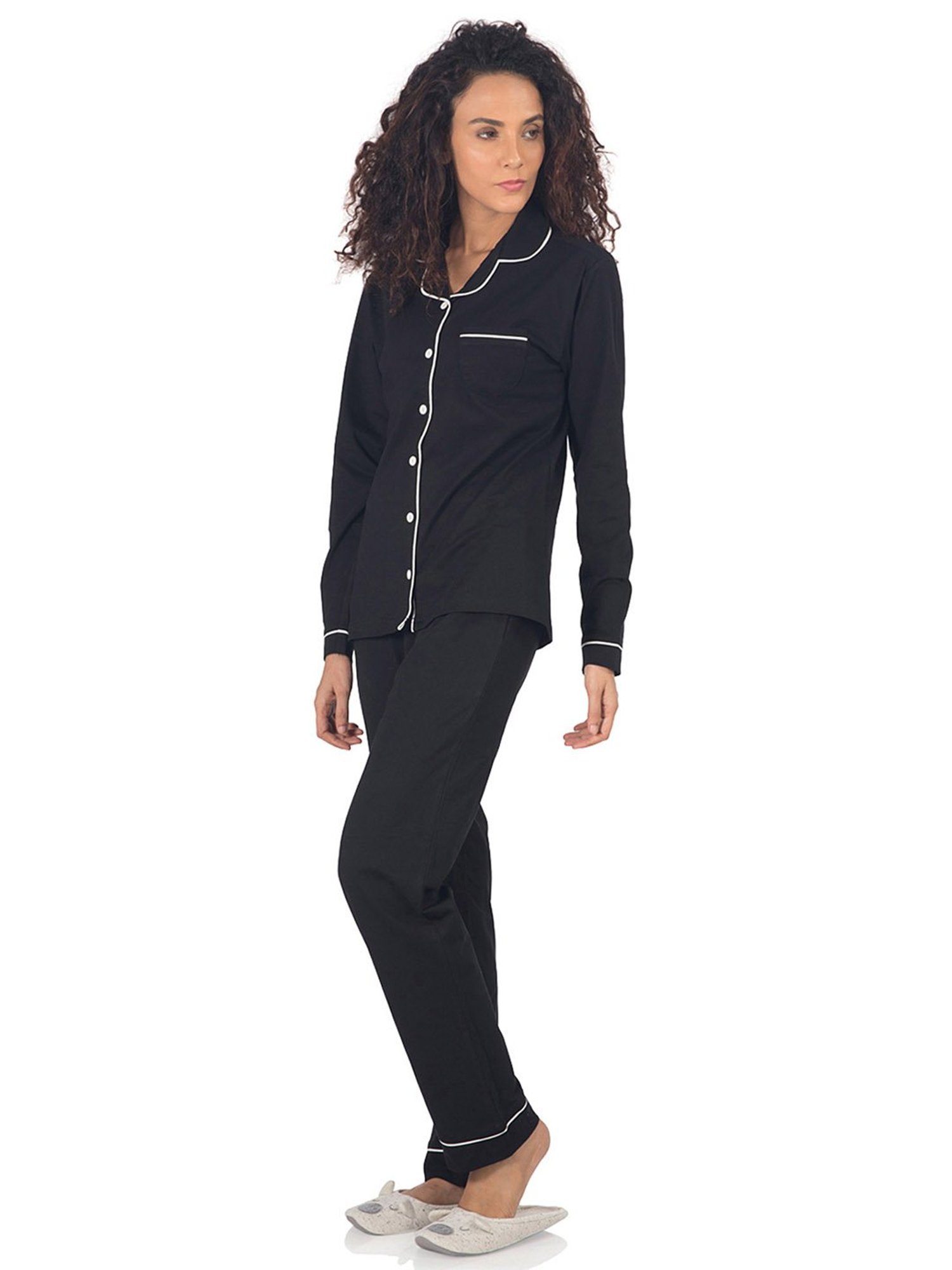 Nite Flite Black Cotton Shirt With Pyjamas