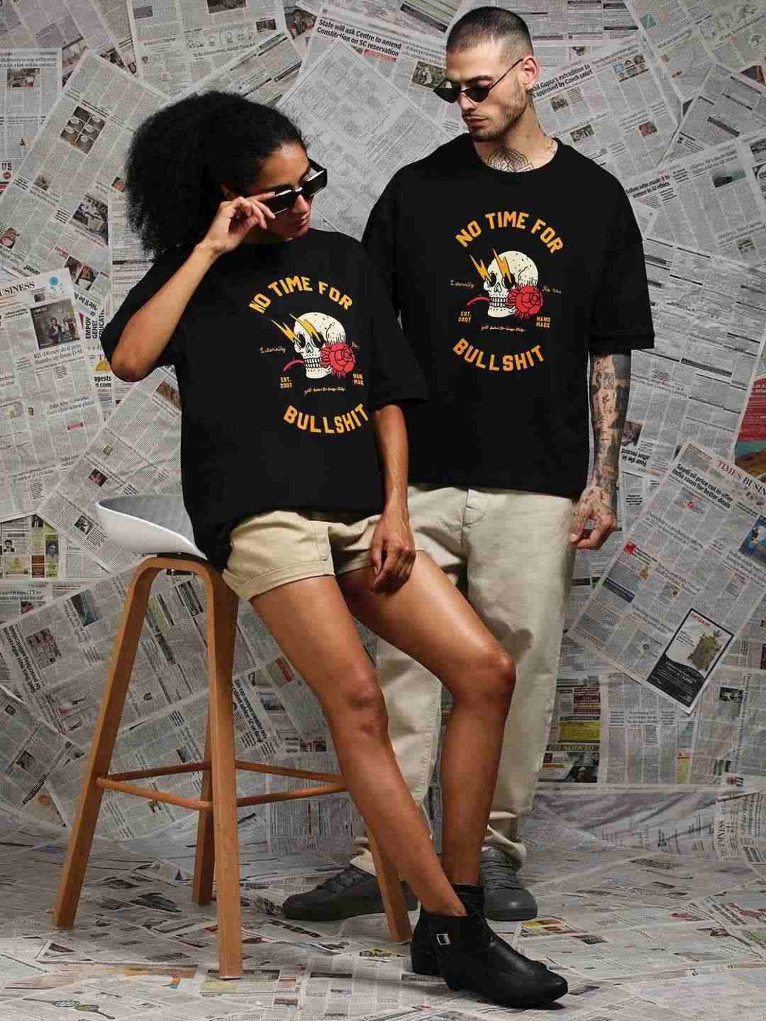 Difference Of Opinion Black Loose Fit Printed Unisex T-Shirt