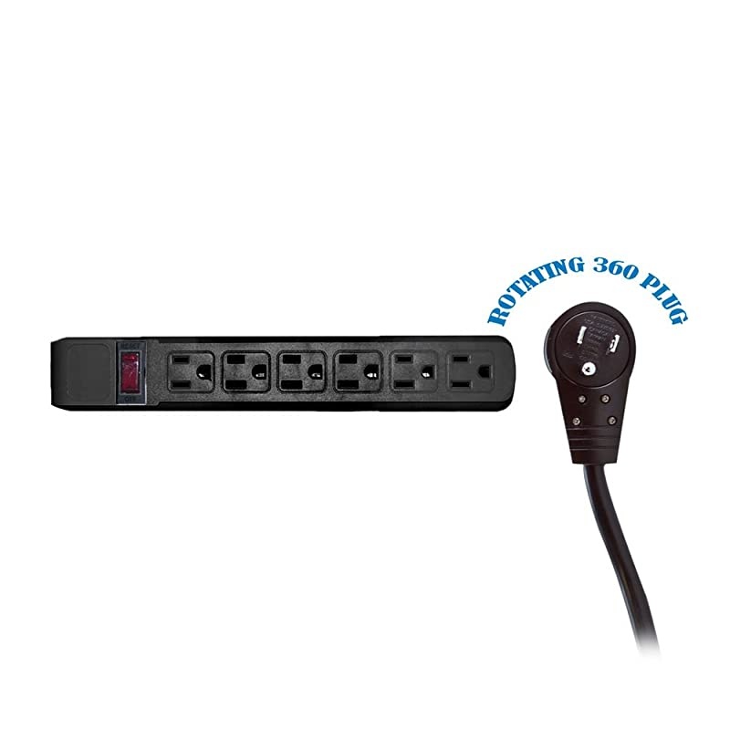 Outlet Surge Protector 15A 120V with Flat Rotating Plug 10ft Power cord 3 Prong Outlet Power Strip with 10 Feet Power Cable and 30 Degree Rotating Plug Black CNE470790