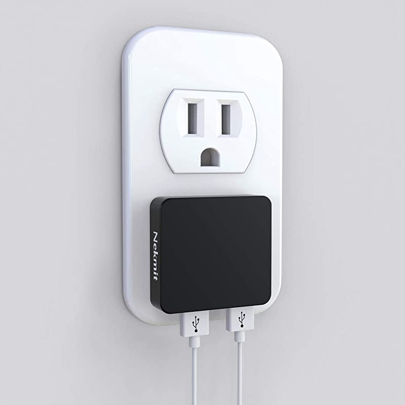 Dual Port Ultra Thin Flat USB Wall Charger with Smart IC Black