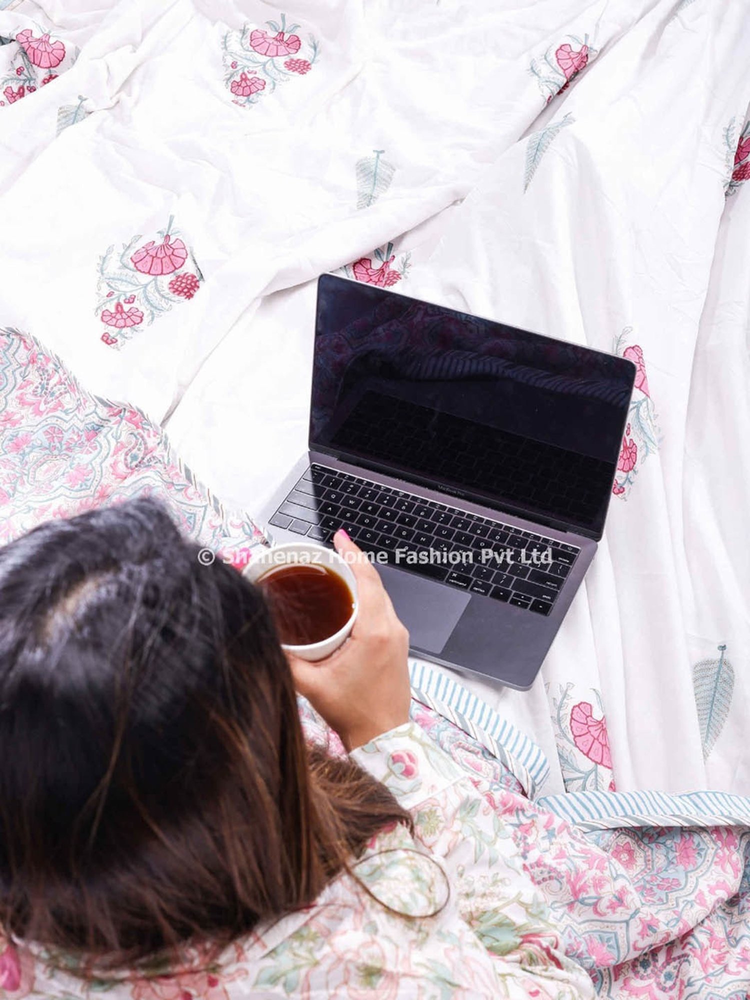 Shahenaz Charvi Floral Aqua Cotton Single Reversible Dohar