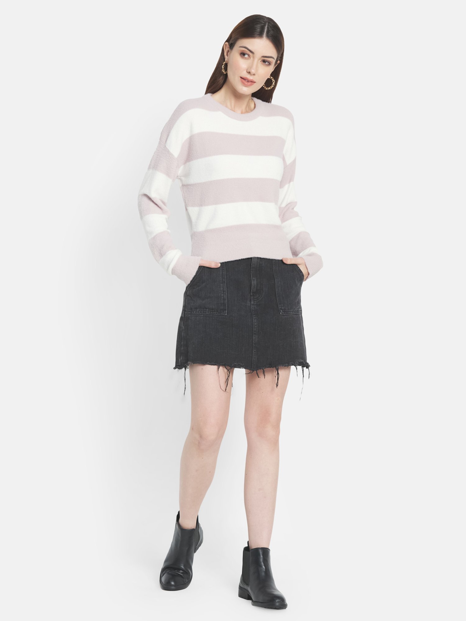 METTLE Purple & White Striped Pullover