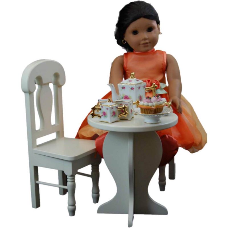 The Queen's Treasures 18 Inch Doll Furniture, Cream Wooden Café or Kitchen Table And Two Chairs
