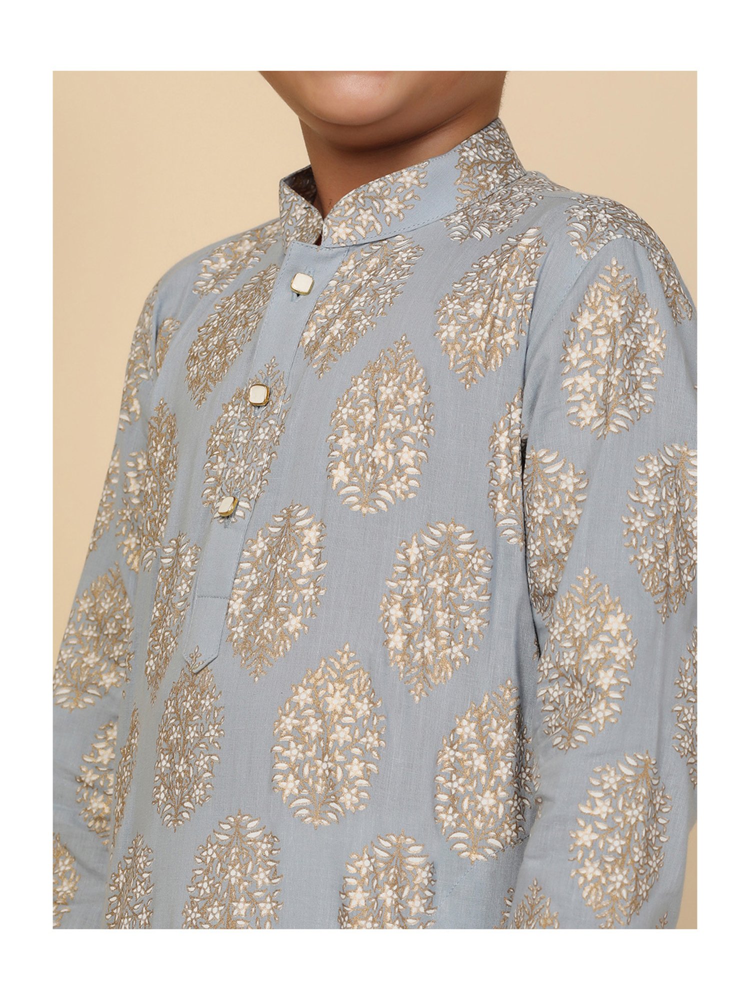 VASTRAMAY Boys Yellow & White Cotton Printed Full Sleeves Kurta Sets