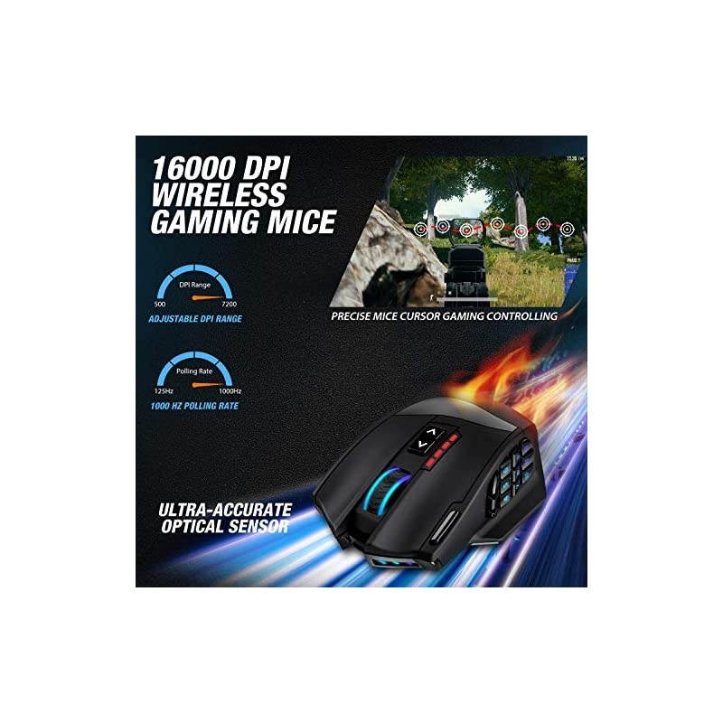 Venus Pro RGB Wireless MMO Gaming Mouse, 16,000 DPI Optical Sensor, 2.4 GHz Transmission Technology, Ergonomic Design, 16M Chroma RGB Lighting, 16 programmable Buttons, Up to 70 Hours