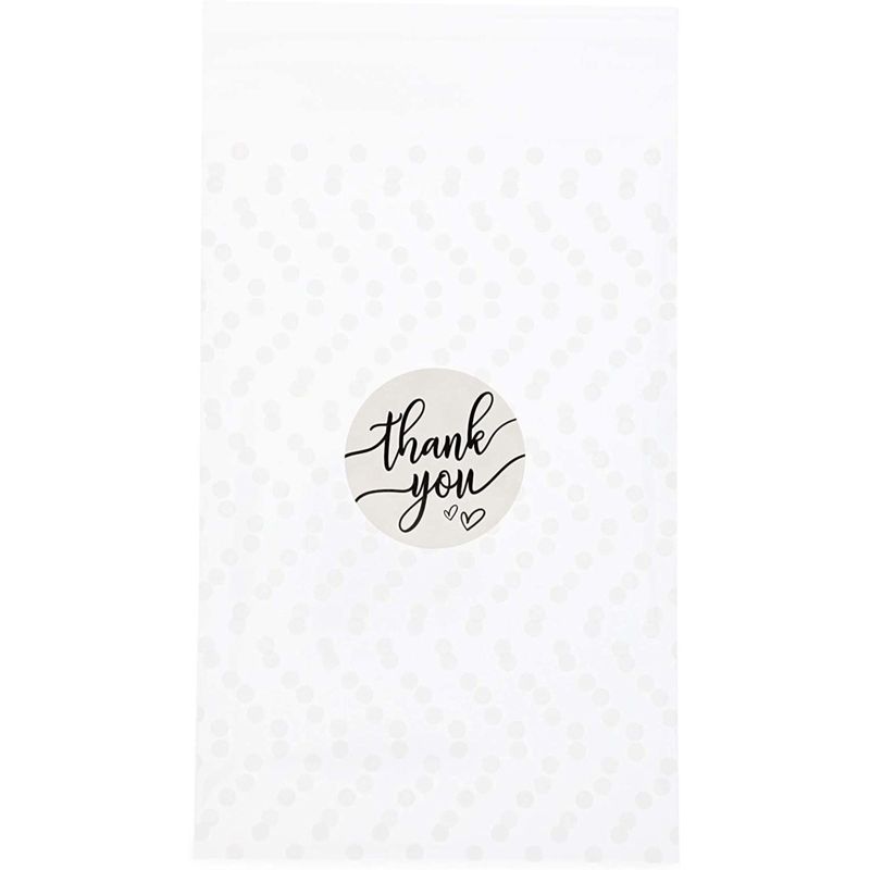 Sparkle and Bash 250 Pack White Polka Dot Cellophane Cookie Bags, Treat Bags with Thank You Stickers, 4 x 6 in
