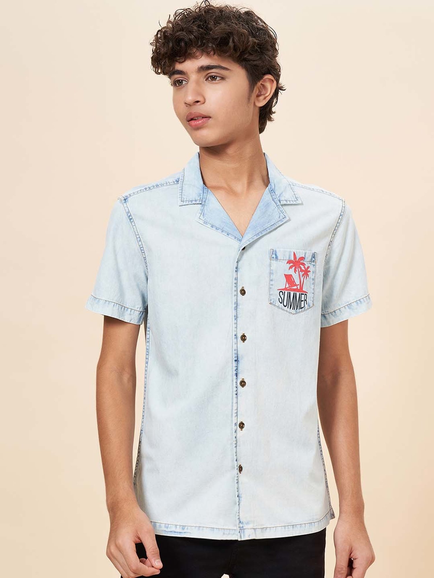 Coolsters by Pantaloons Kids Stone Blue Cotton Printed Shirt