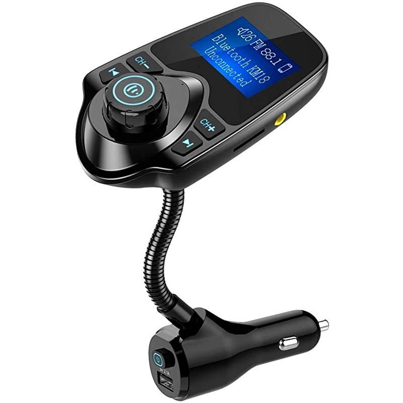Bluetooth FM Transmitter for Car, Upgraded Manual Power On/Off Switch Wireless Car Radio Bluetooth Adapter Supports Hands free Calls, USB Fast Charging, microSD Card, Aux Play - KM18 Plus Black