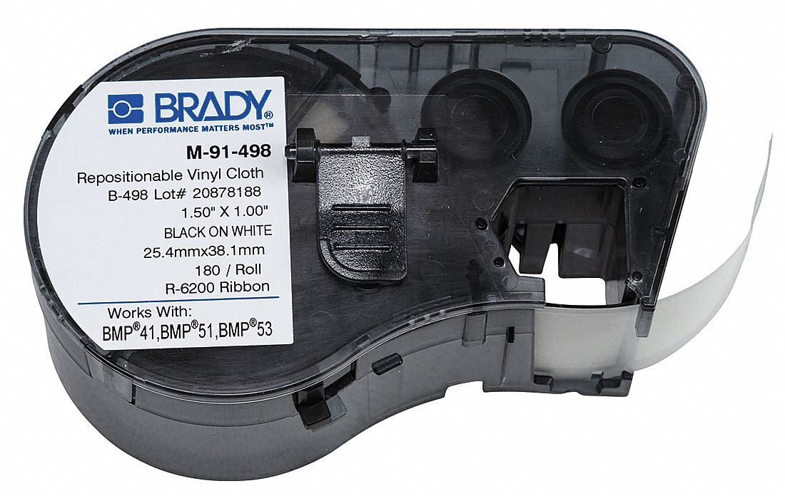 BRADY M-91-498 Label Cartridge, Black on White, Labels/Roll: 120
