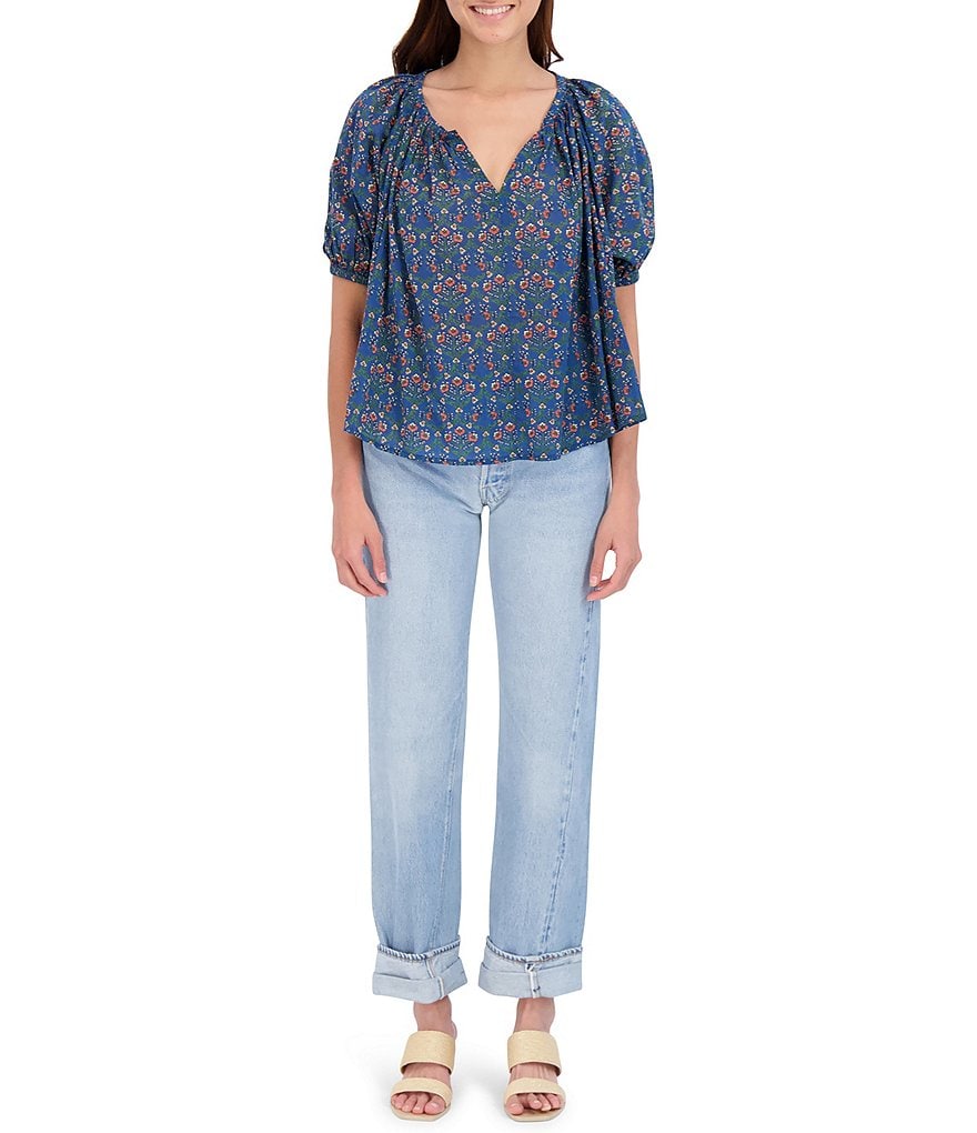 Roller Rabbit Hampton Alianna Puff Sleeve Floral Print Cotton Box Top