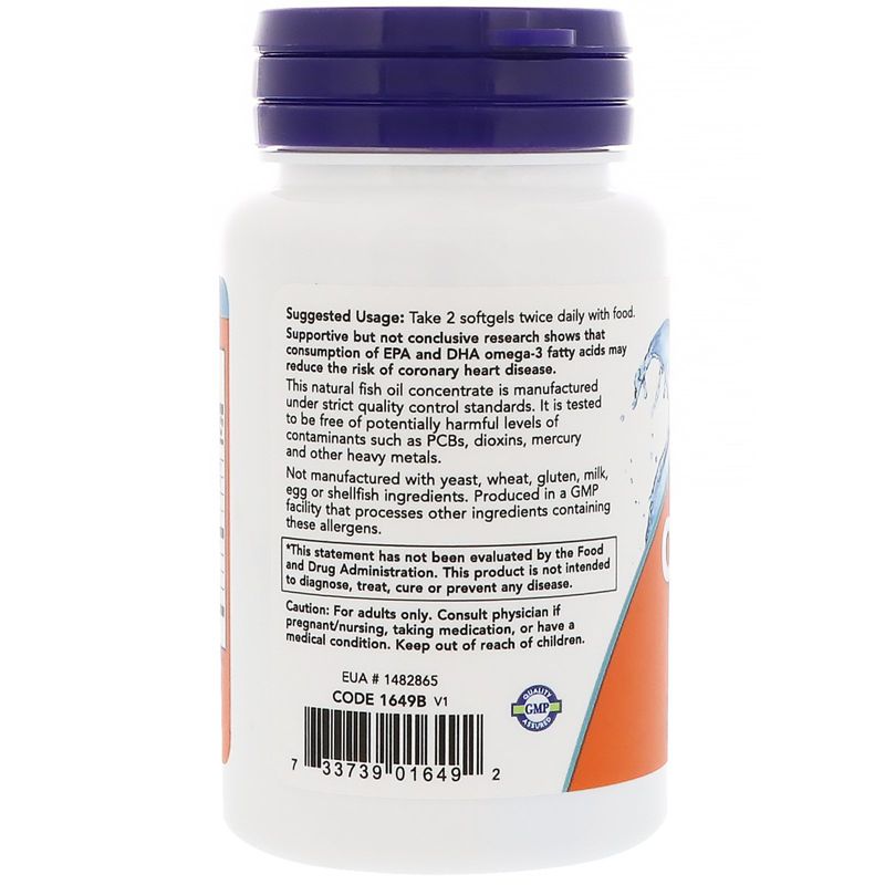 Now Foods Omega-3, Molecularly Distilled, 30 Softgels, Omegas and Fish Oil