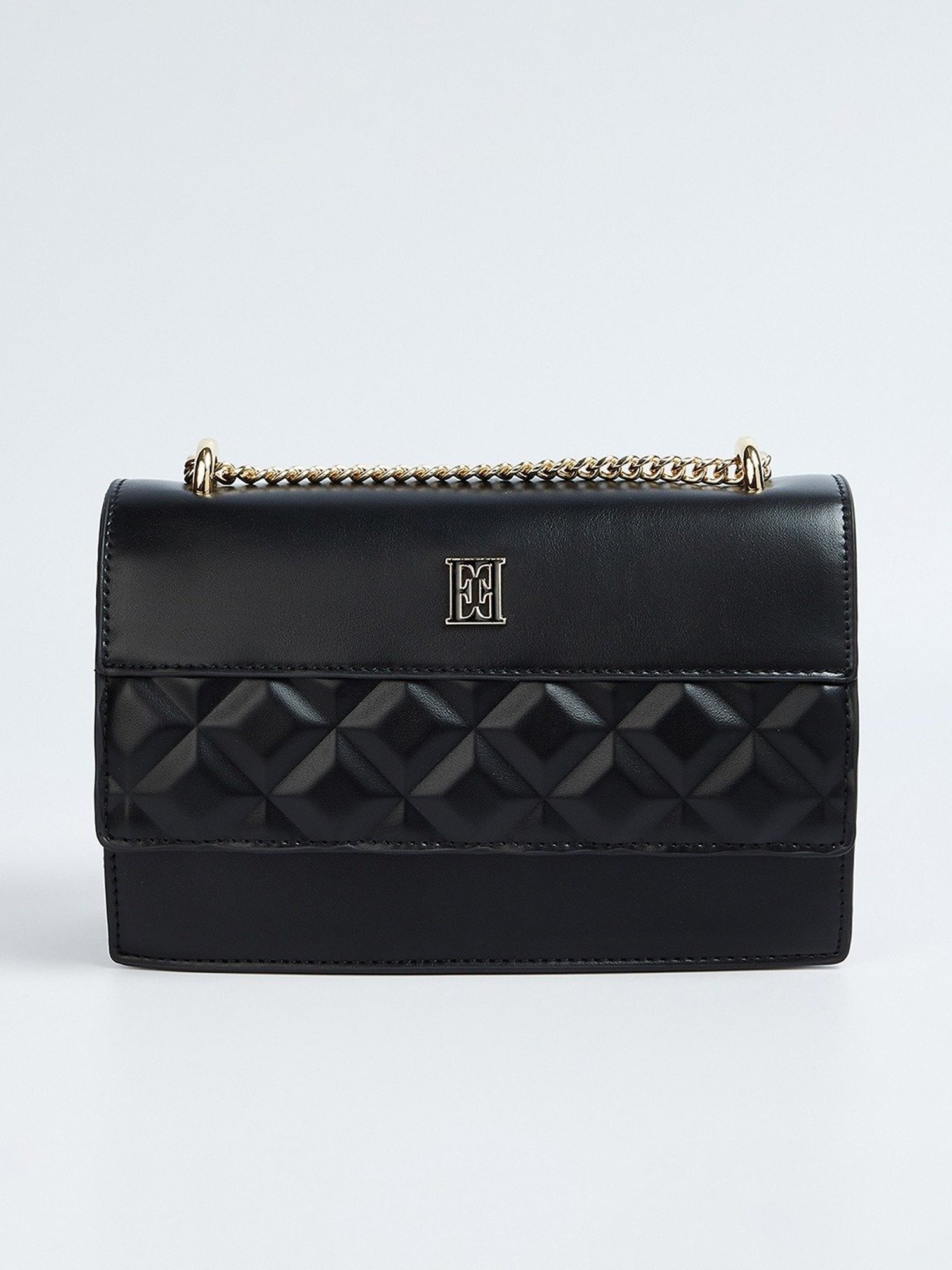 Elle Black Textured Sling Handbag