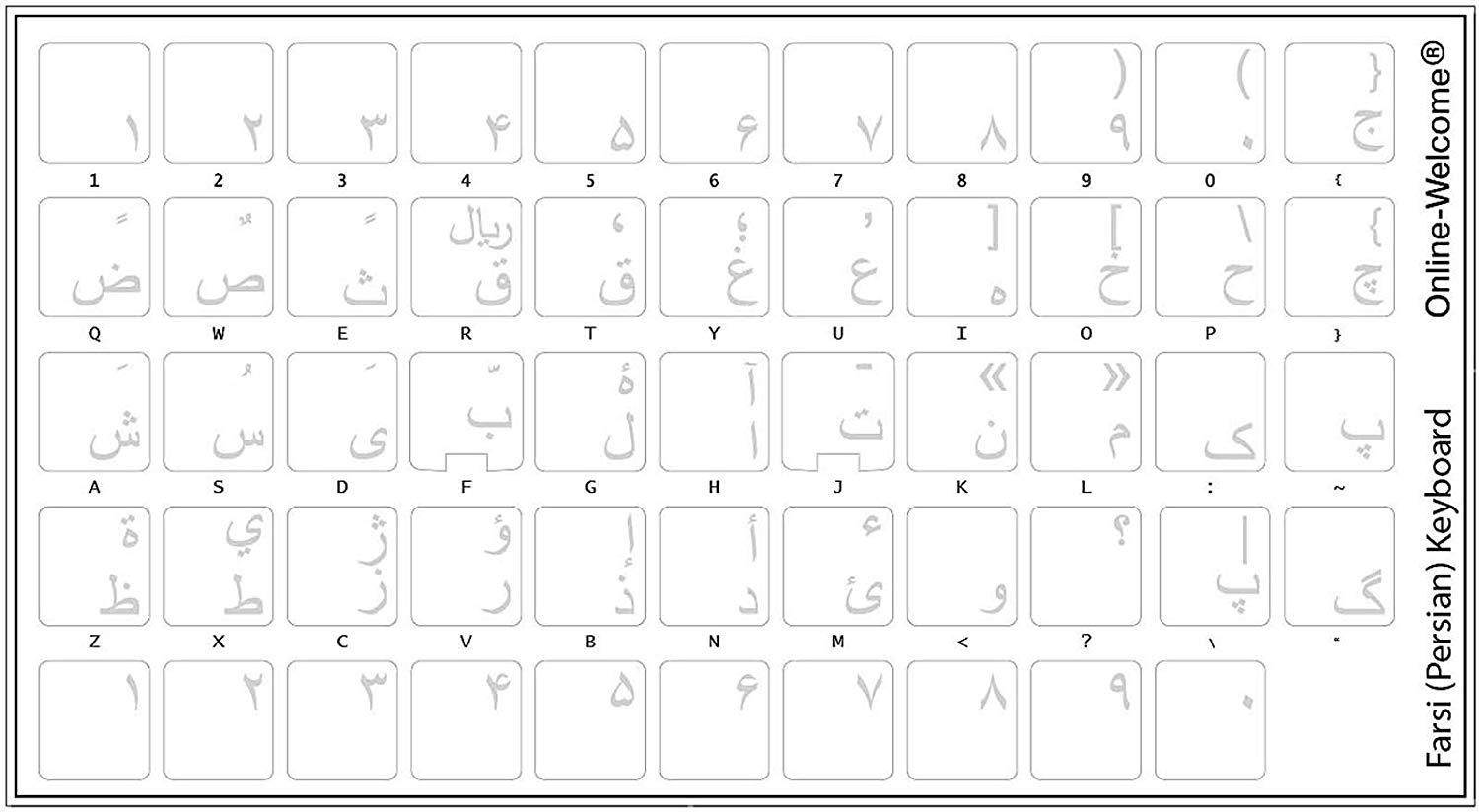 FARSI (PERSIAN) WITH WHITE LETTERS KEYBOARD STICKERS TRANSPARENT FOR COMPUTERS LAPTOPS DESKTOP KEYBOARDS
