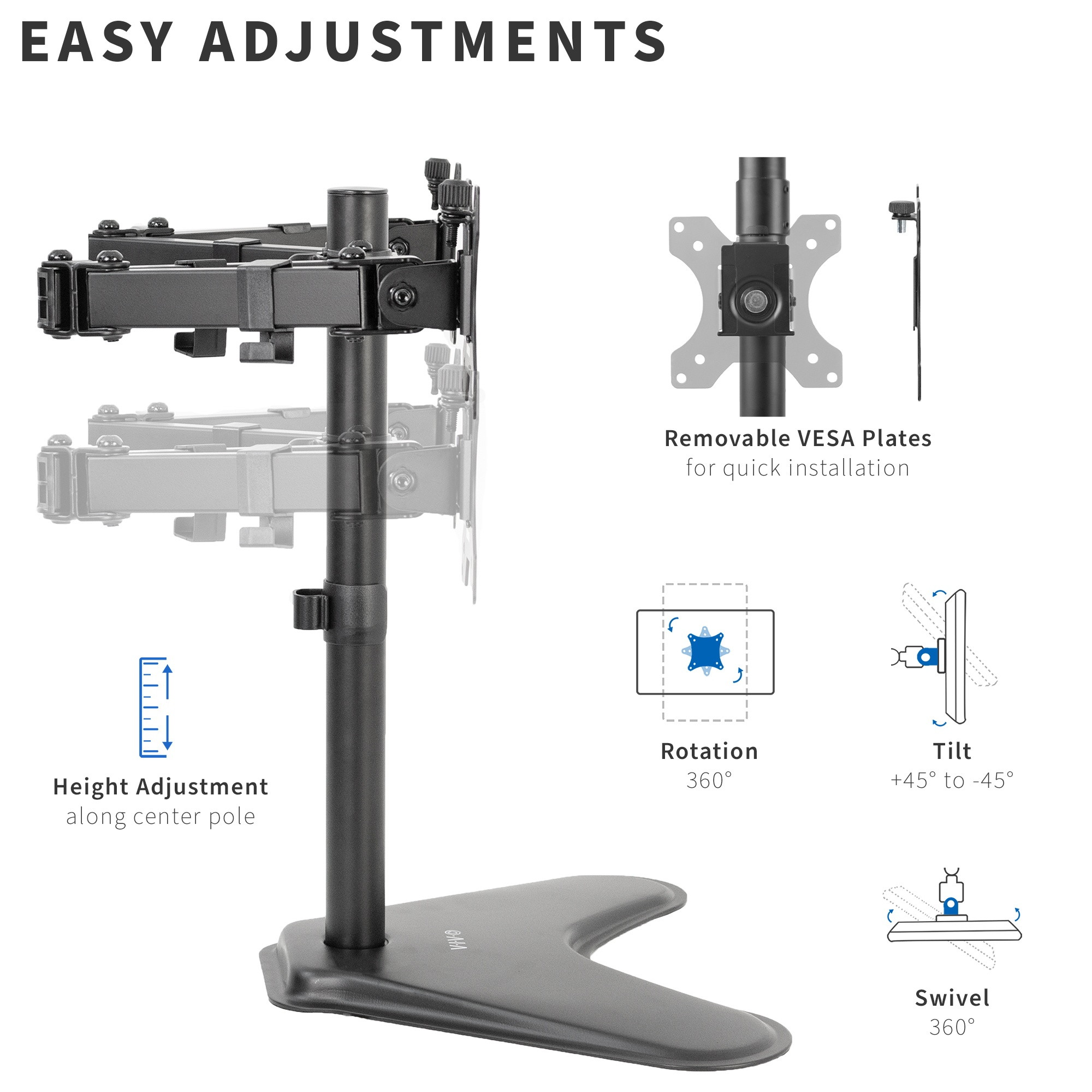 VIVO Dual LCD Monitor Desk Mount Stand Heavy Duty Fully Adjustable Fits 2 Screens up to 27" (STAND-V002)