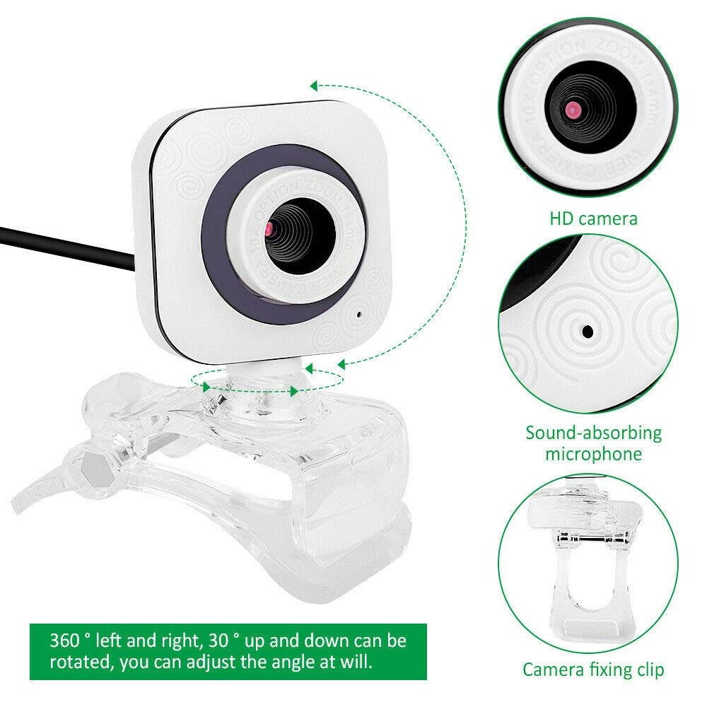 Webcam with Microphone 480P HD White Cam Camera USB for PC Laptop Desktop Video Streaming Computer Meeting Conference